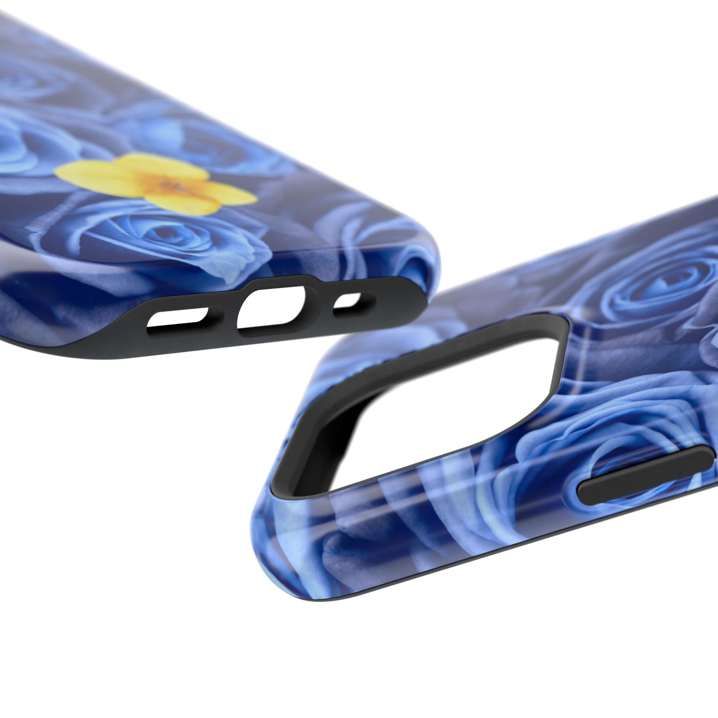 Impact-Resistant Phone Case - Blue Roses & Yellow Flower Design