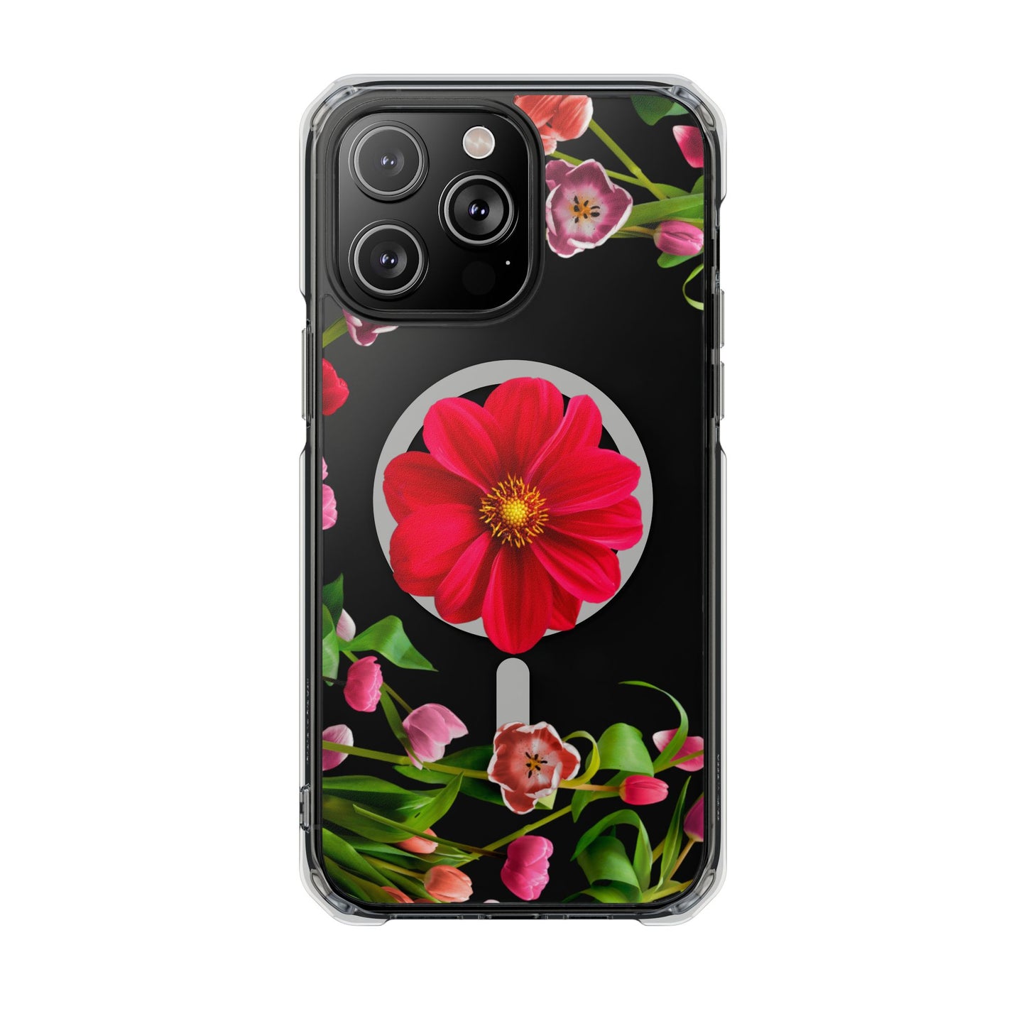 Floral Magnetic Clear Impact Case- Red Flower