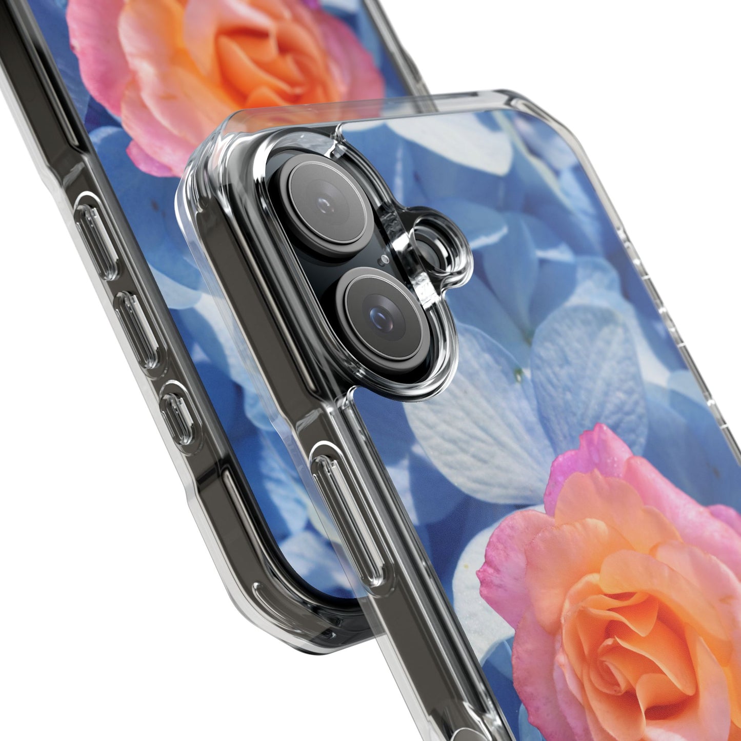 Magnetic Clear Impact Case- Rose on Blue Flowers Background