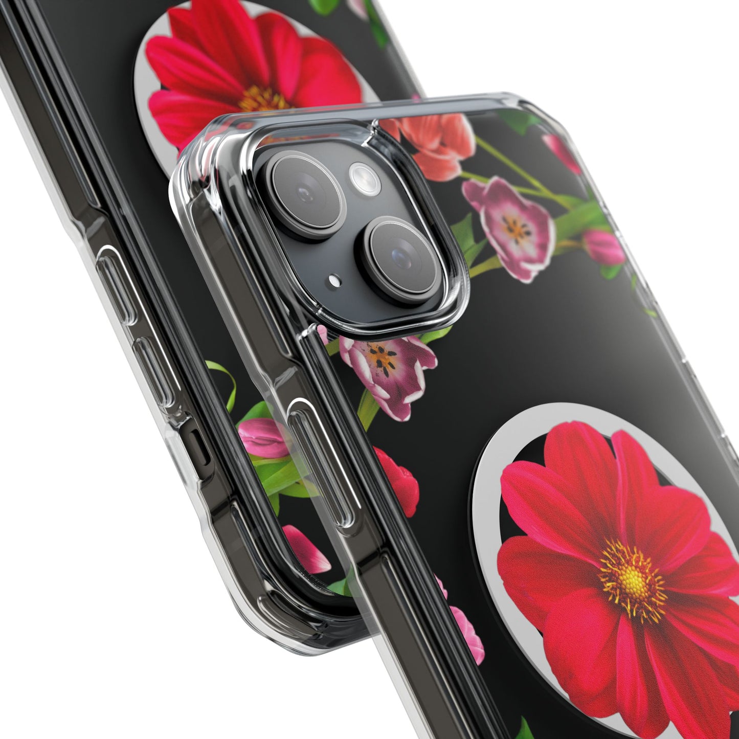 Floral Magnetic Clear Impact Case- Red Flower