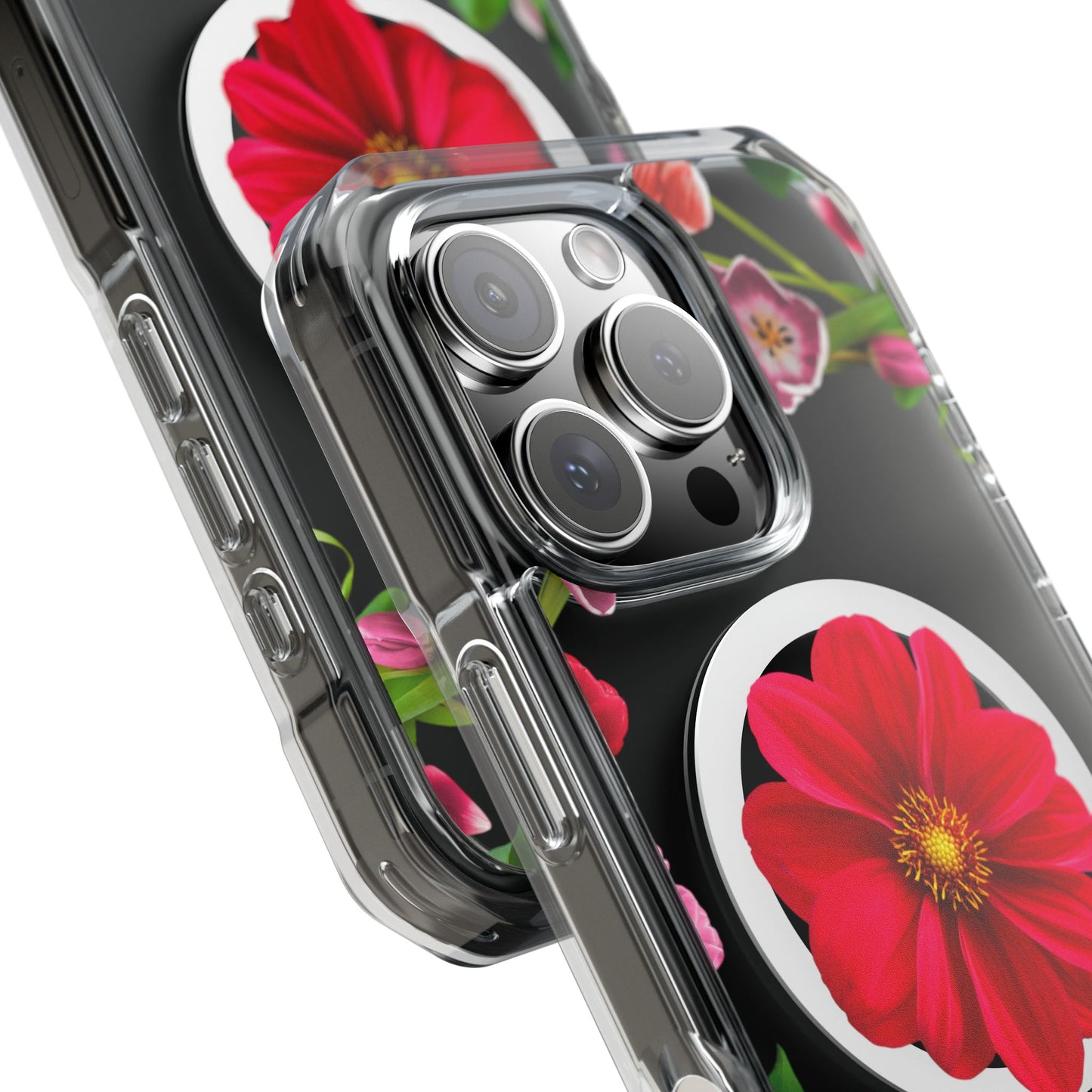 Floral Magnetic Clear Impact Case- Red Flower