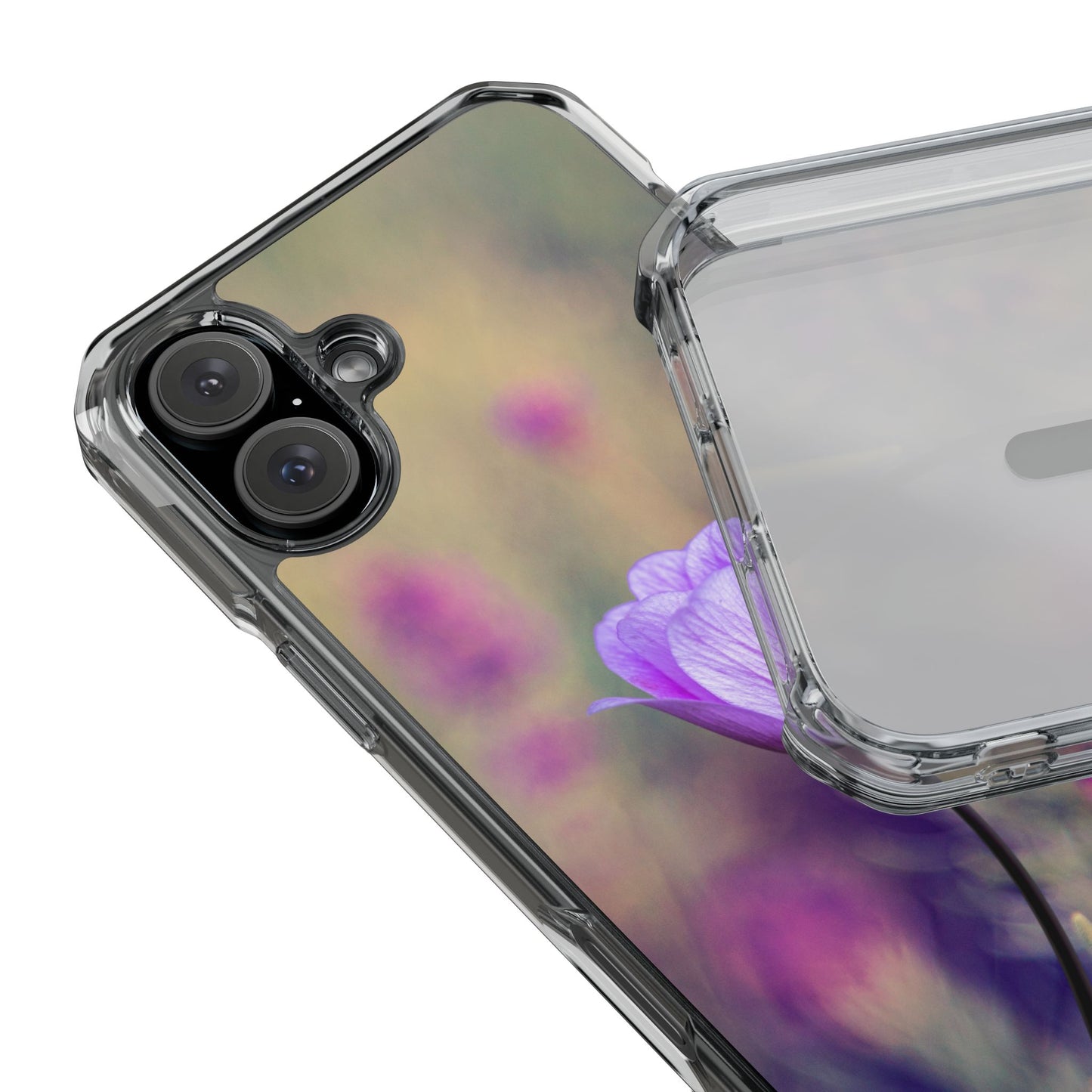 Magnetic Clear Impact Case - Purple Flower on Lavender Field Background