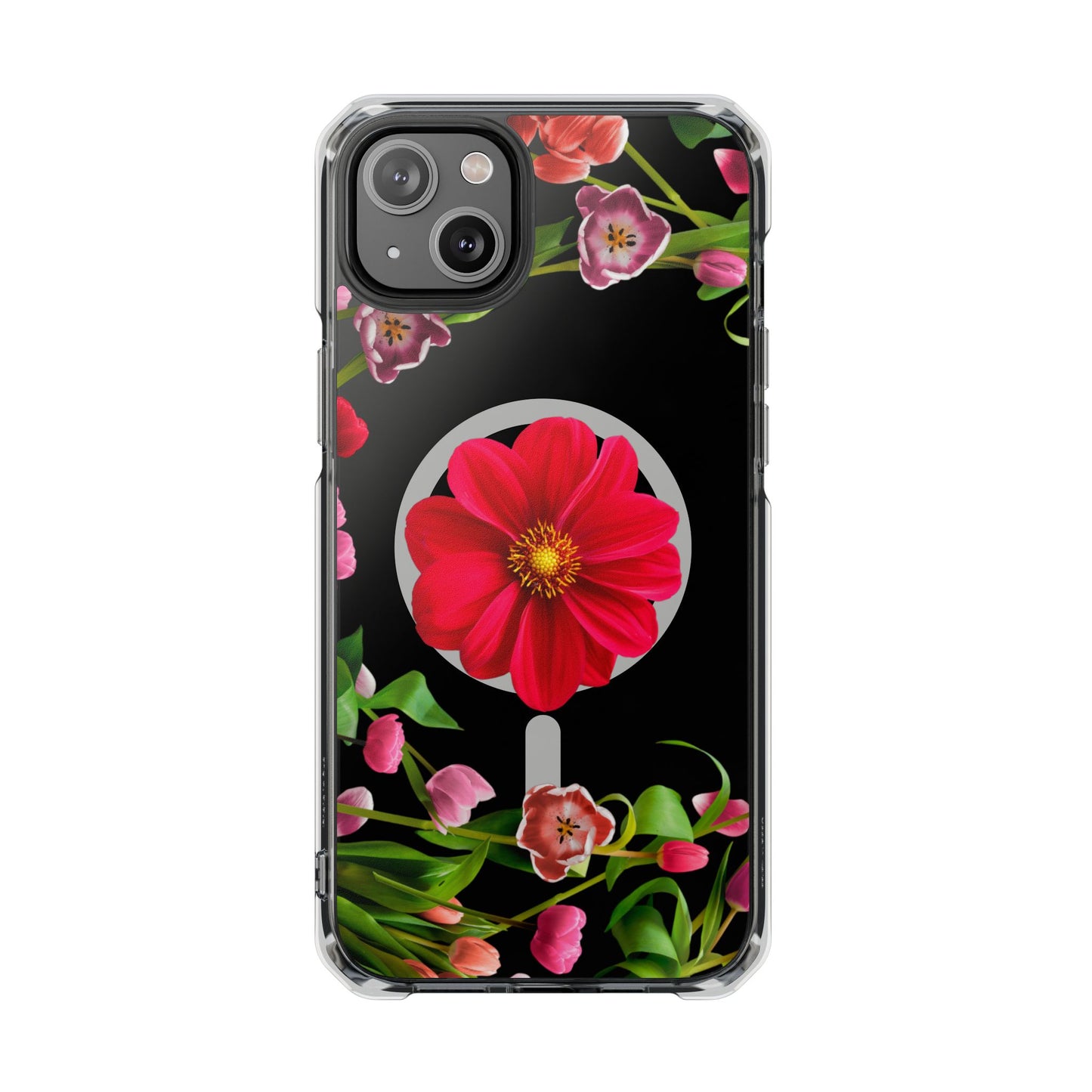 Floral Magnetic Clear Impact Case- Red Flower