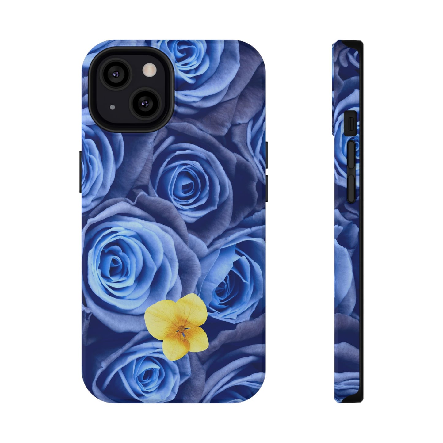 Impact-Resistant Phone Case - Blue Roses & Yellow Flower Design