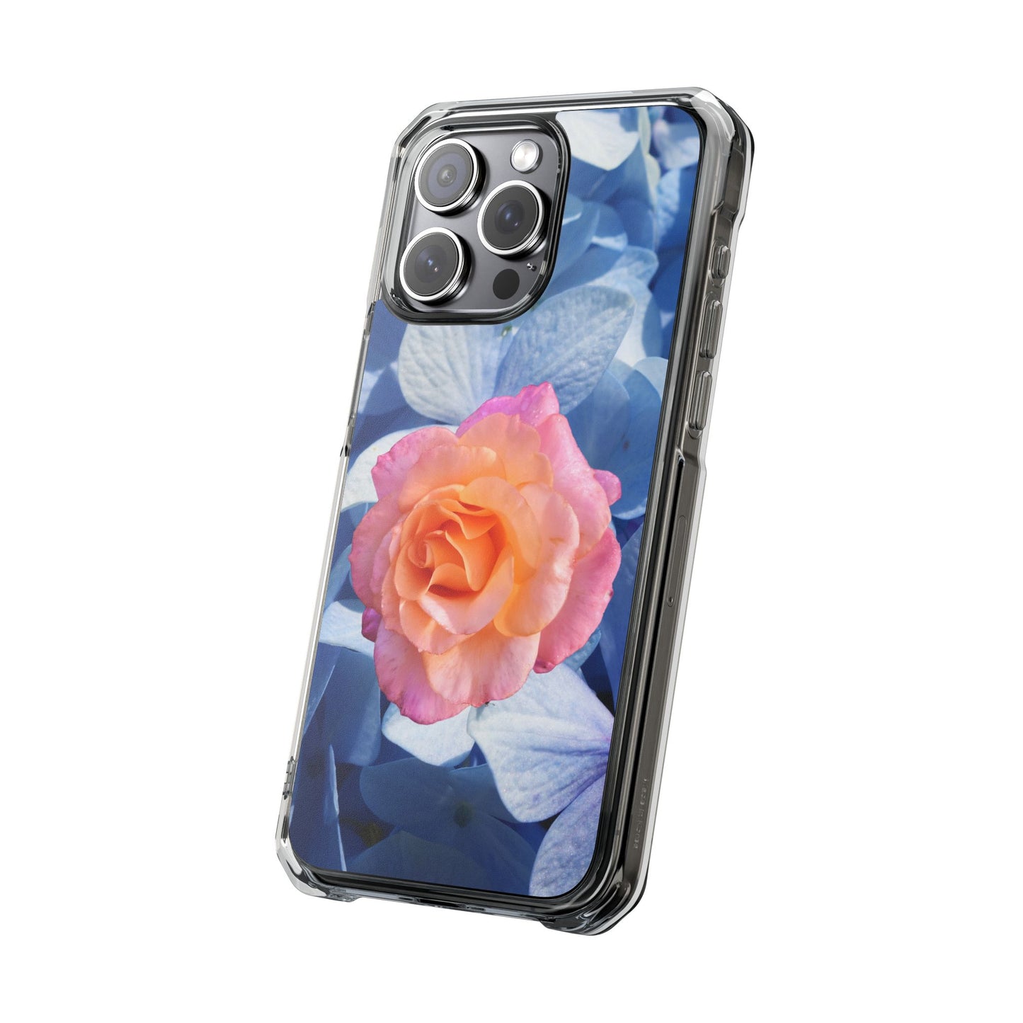 Magnetic Clear Impact Case- Rose on Blue Flowers Background