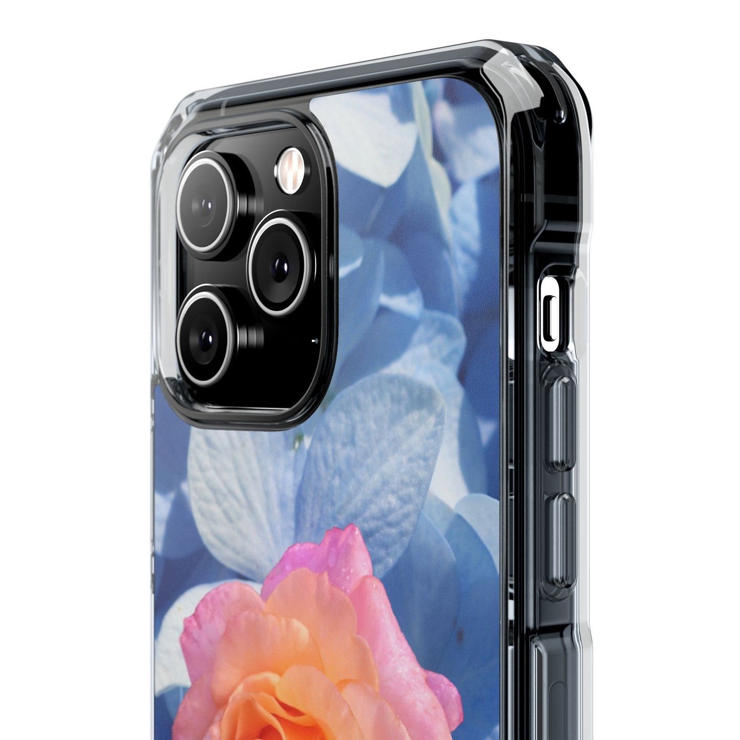 Magnetic Clear Impact Case- Rose on Blue Flowers Background