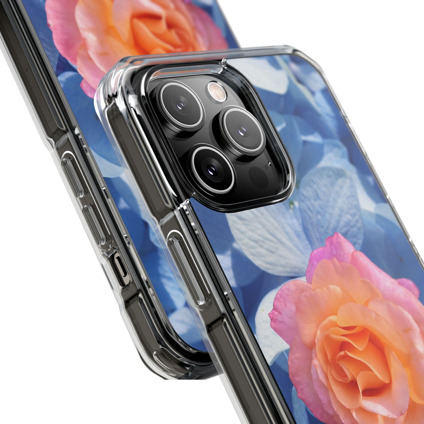 Magnetic Clear Impact Case- Rose on Blue Flowers Background