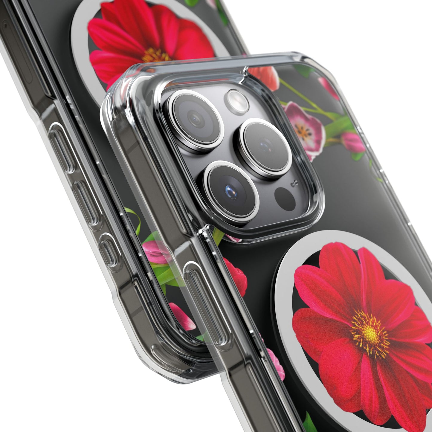 Floral Magnetic Clear Impact Case- Red Flower