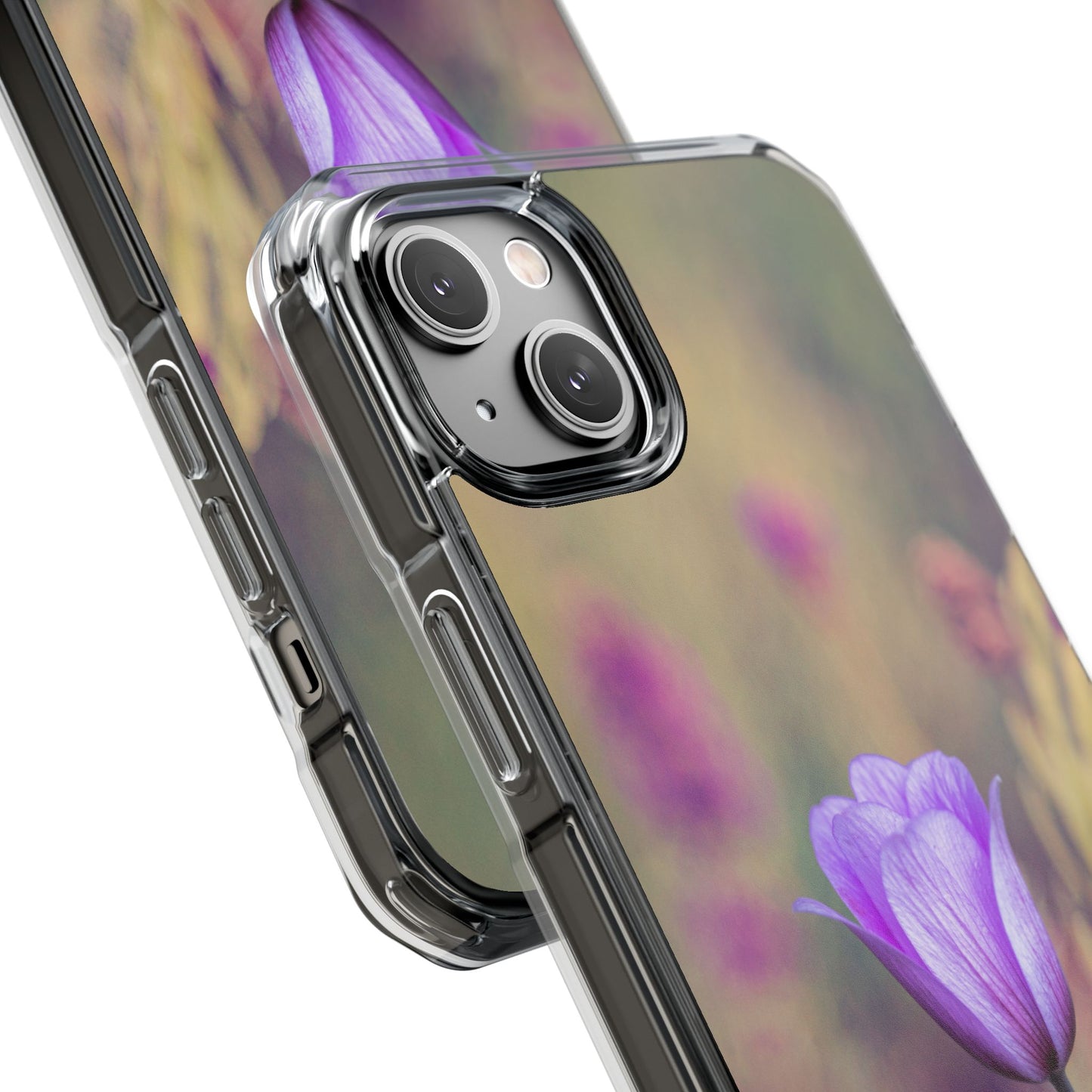 Magnetic Clear Impact Case - Purple Flower on Lavender Field Background