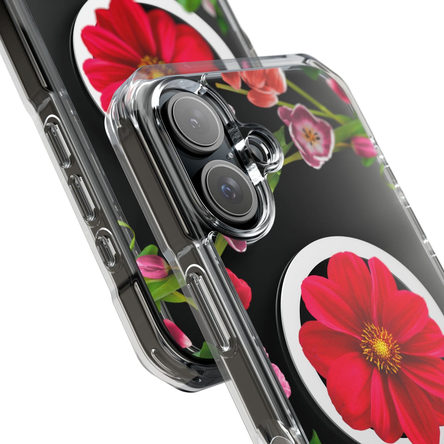 Floral Magnetic Clear Impact Case- Red Flower