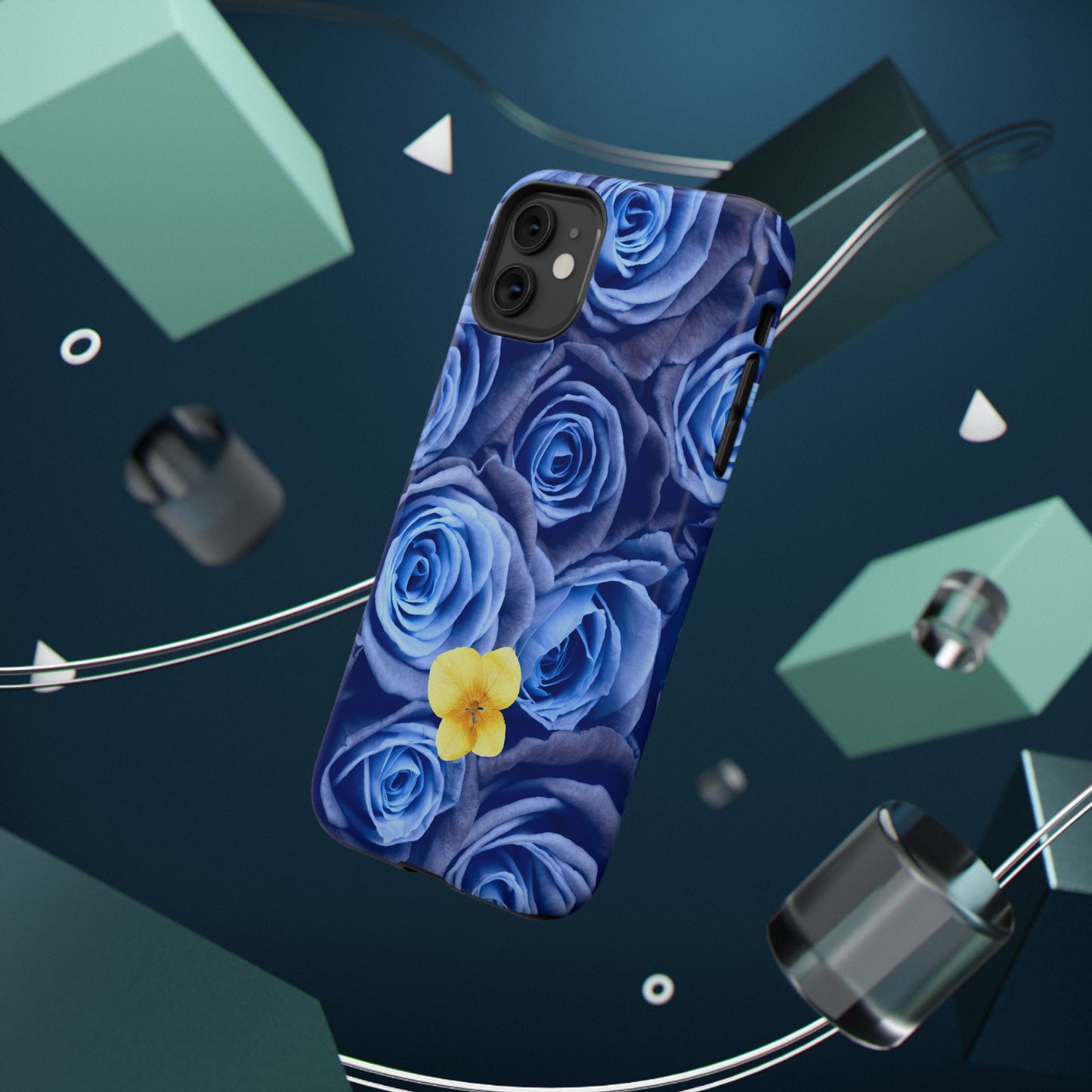 Impact-Resistant Phone Case - Blue Roses & Yellow Flower Design