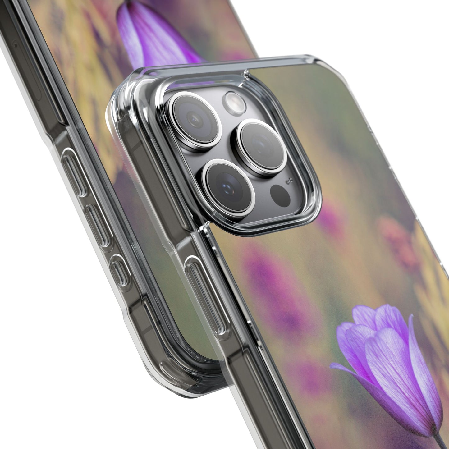 Magnetic Clear Impact Case - Purple Flower on Lavender Field Background