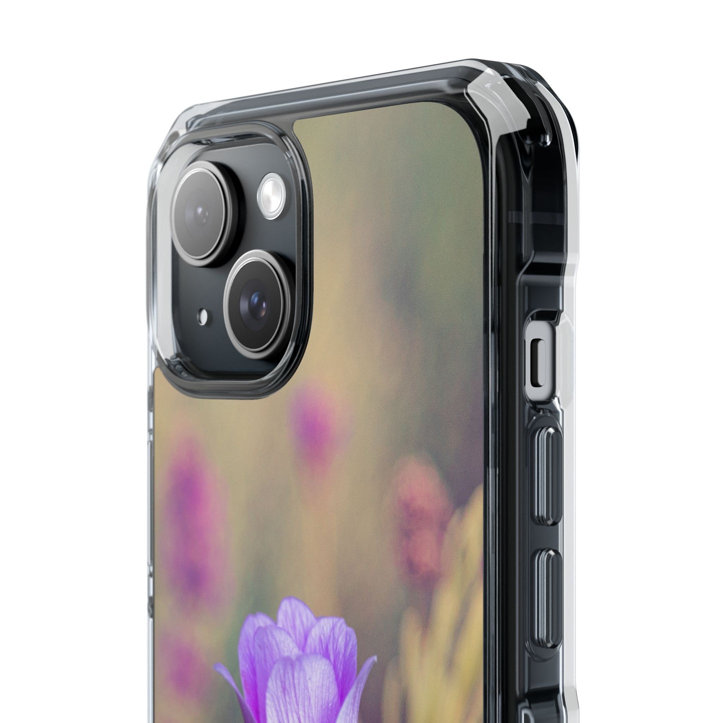 Magnetic Clear Impact Case - Purple Flower on Lavender Field Background