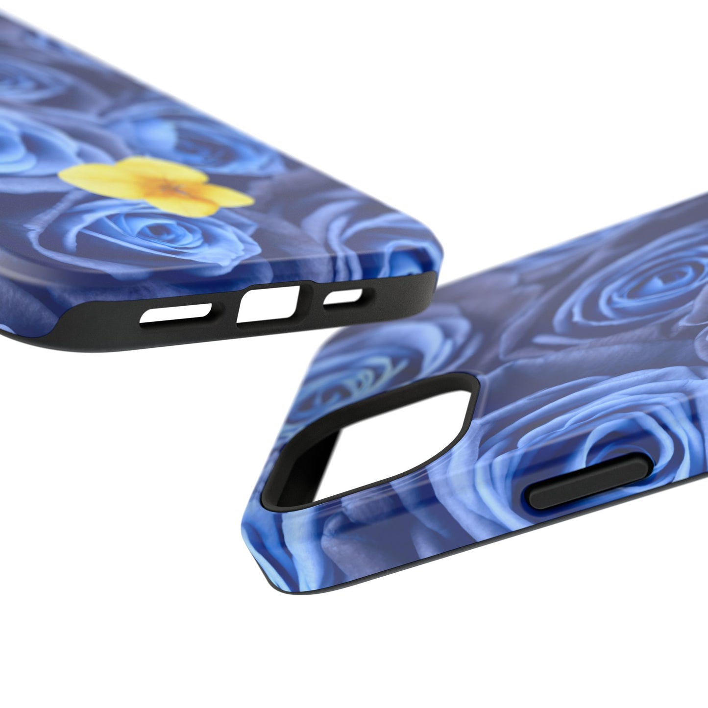 Impact-Resistant Phone Case - Blue Roses & Yellow Flower Design