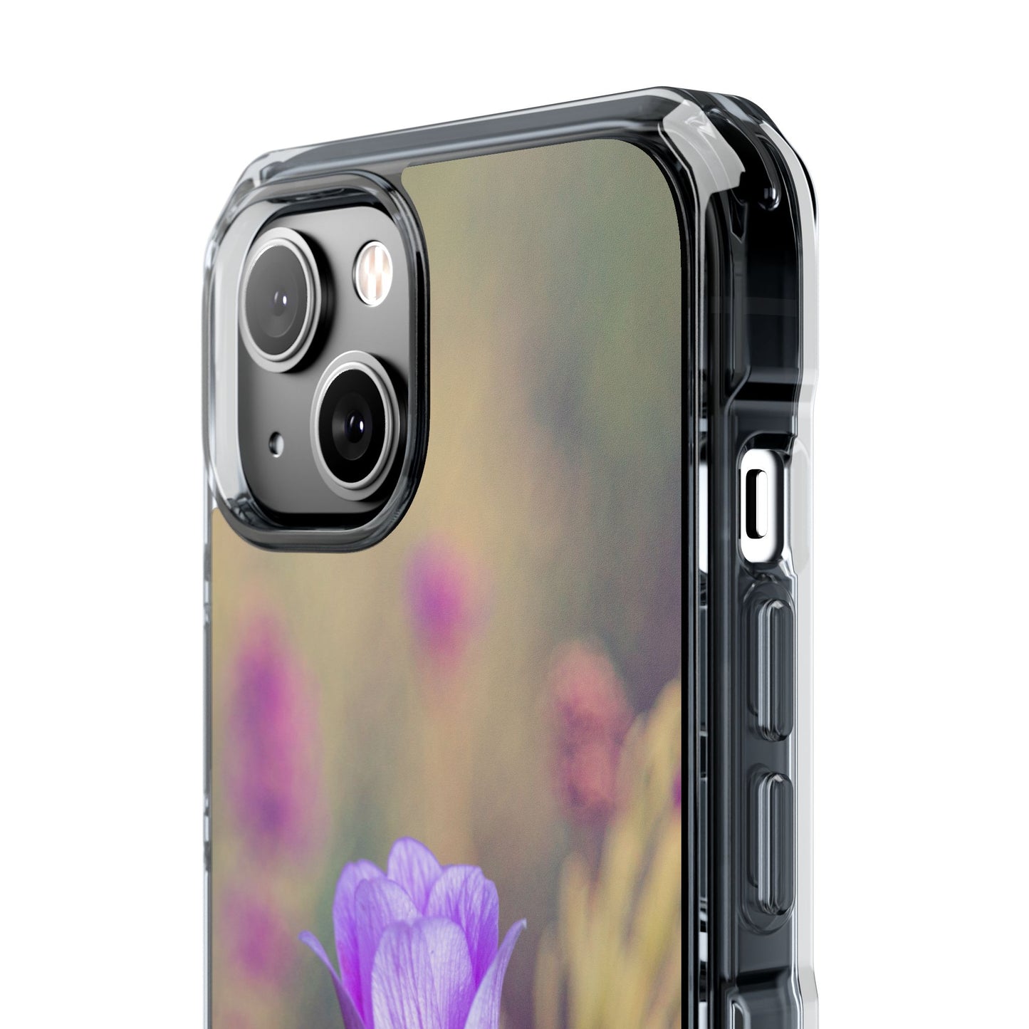 Magnetic Clear Impact Case - Purple Flower on Lavender Field Background