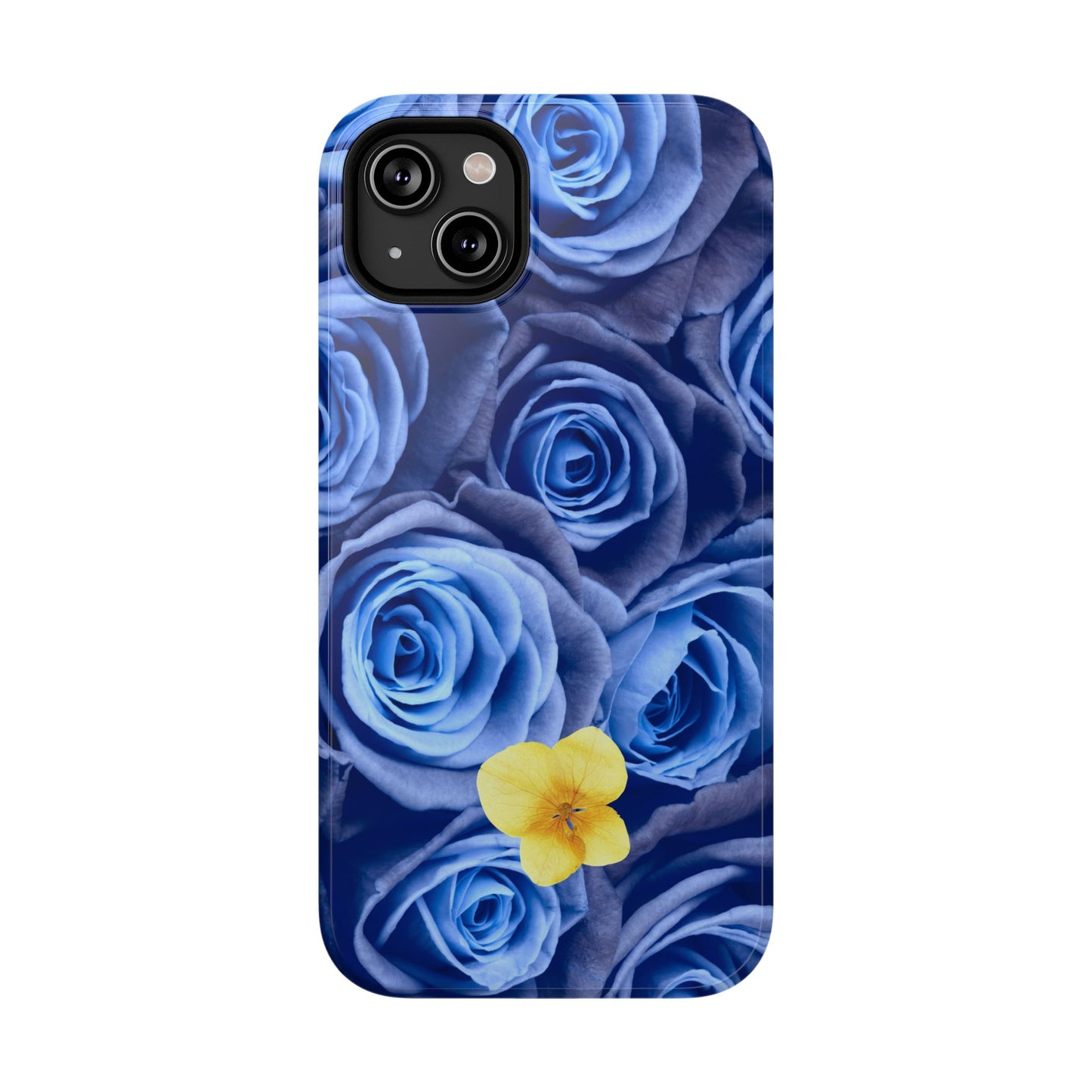 Impact-Resistant Phone Case - Blue Roses & Yellow Flower Design