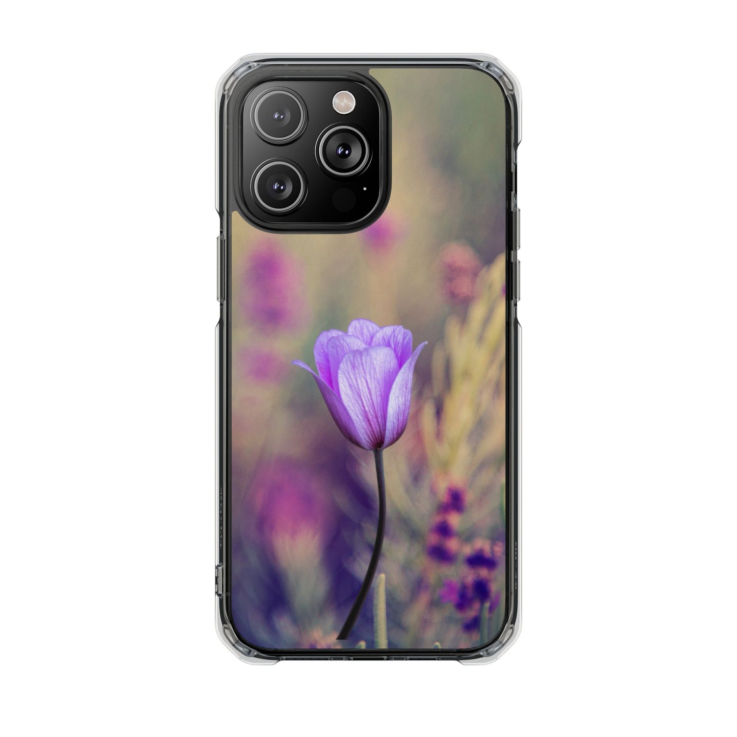 Magnetic Clear Impact Case - Purple Flower on Lavender Field Background