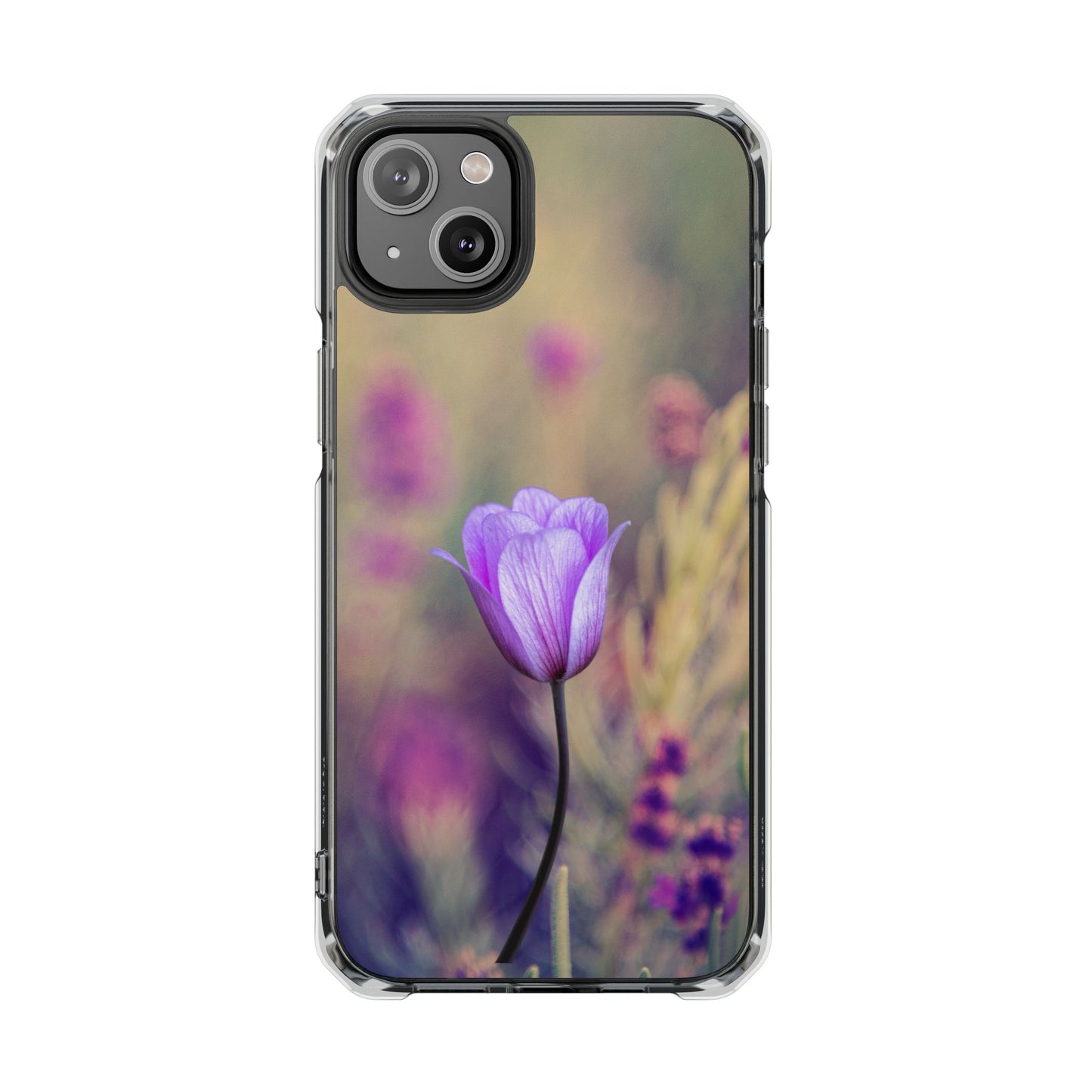 Magnetic Clear Impact Case - Purple Flower on Lavender Field Background