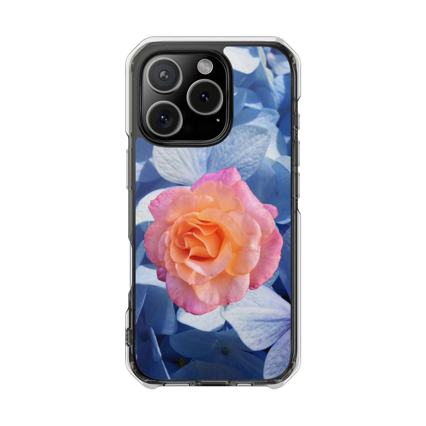 Magnetic Clear Impact Case- Rose on Blue Flowers Background