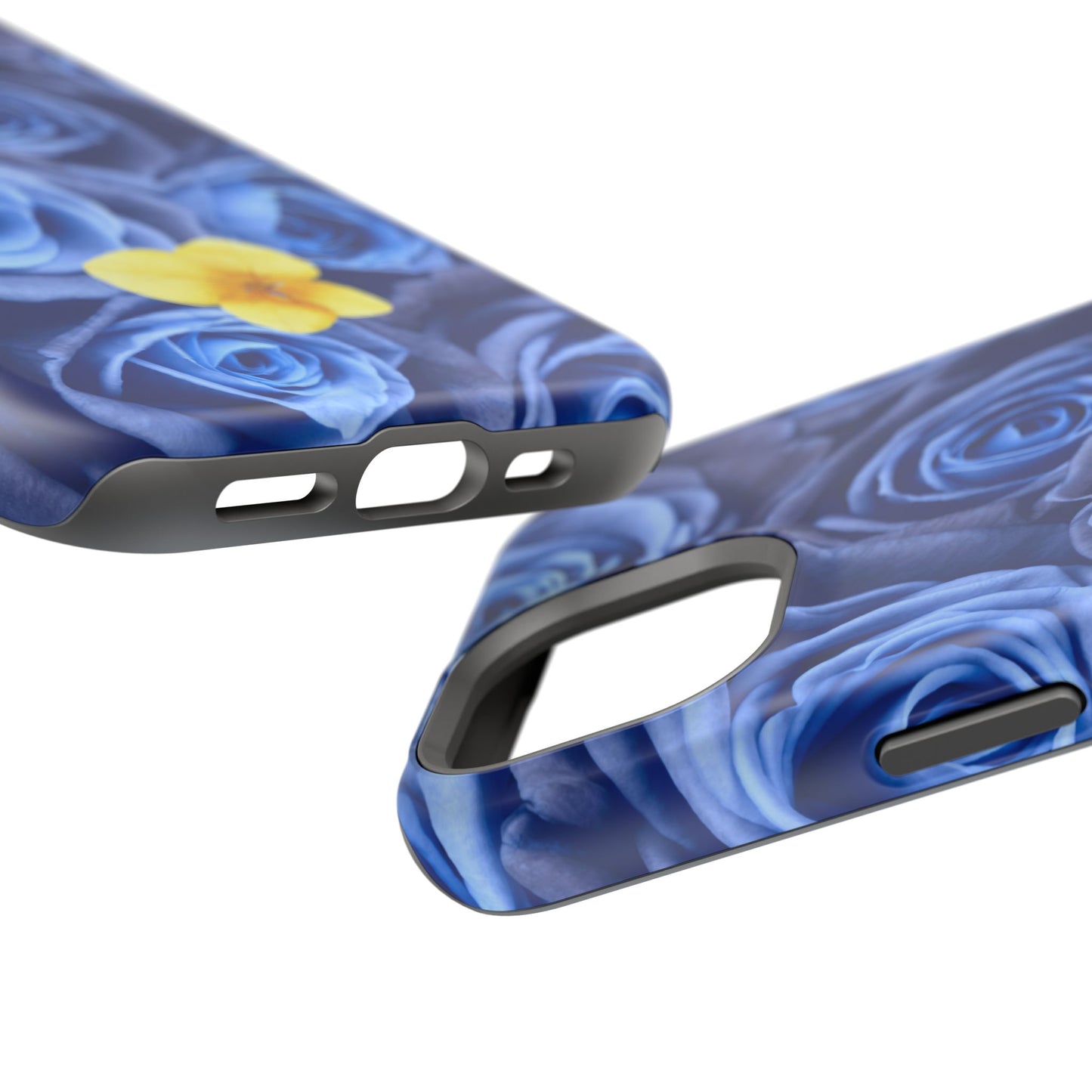 Impact-Resistant Phone Case - Blue Roses & Yellow Flower Design