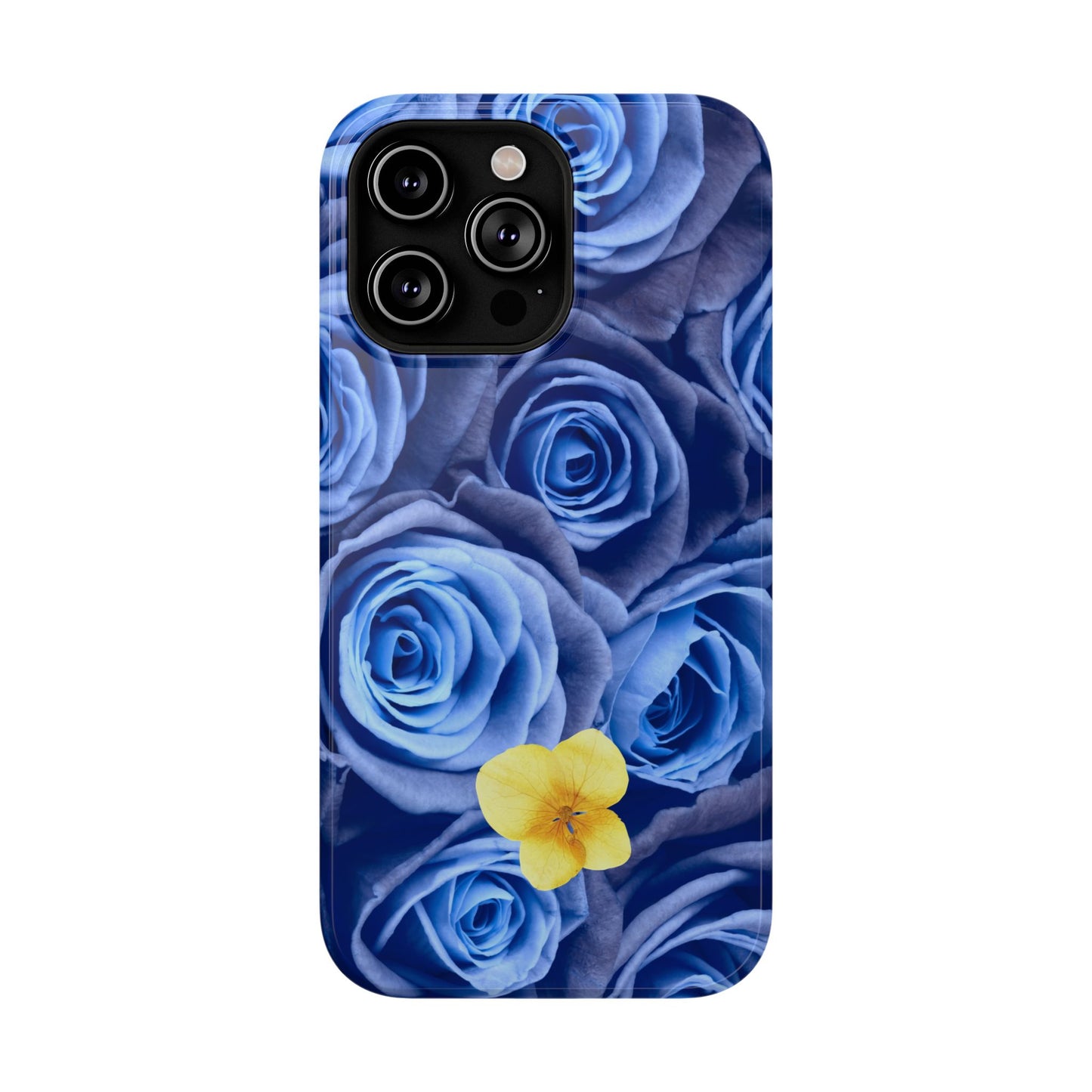 Impact-Resistant Phone Case - Blue Roses & Yellow Flower Design