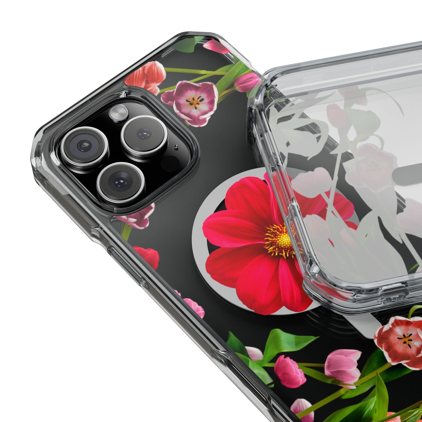 Floral Magnetic Clear Impact Case- Red Flower