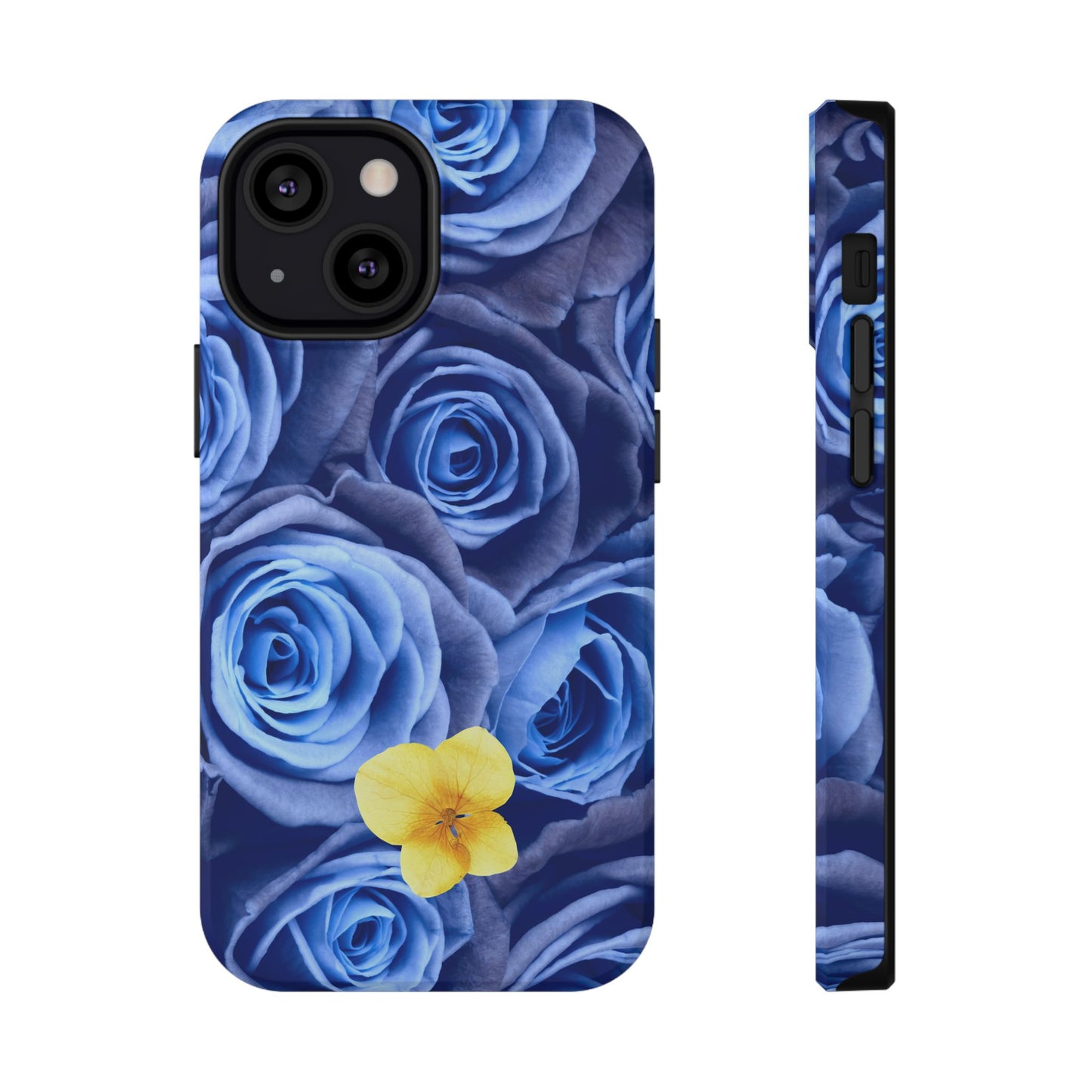 Impact-Resistant Phone Case - Blue Roses & Yellow Flower Design