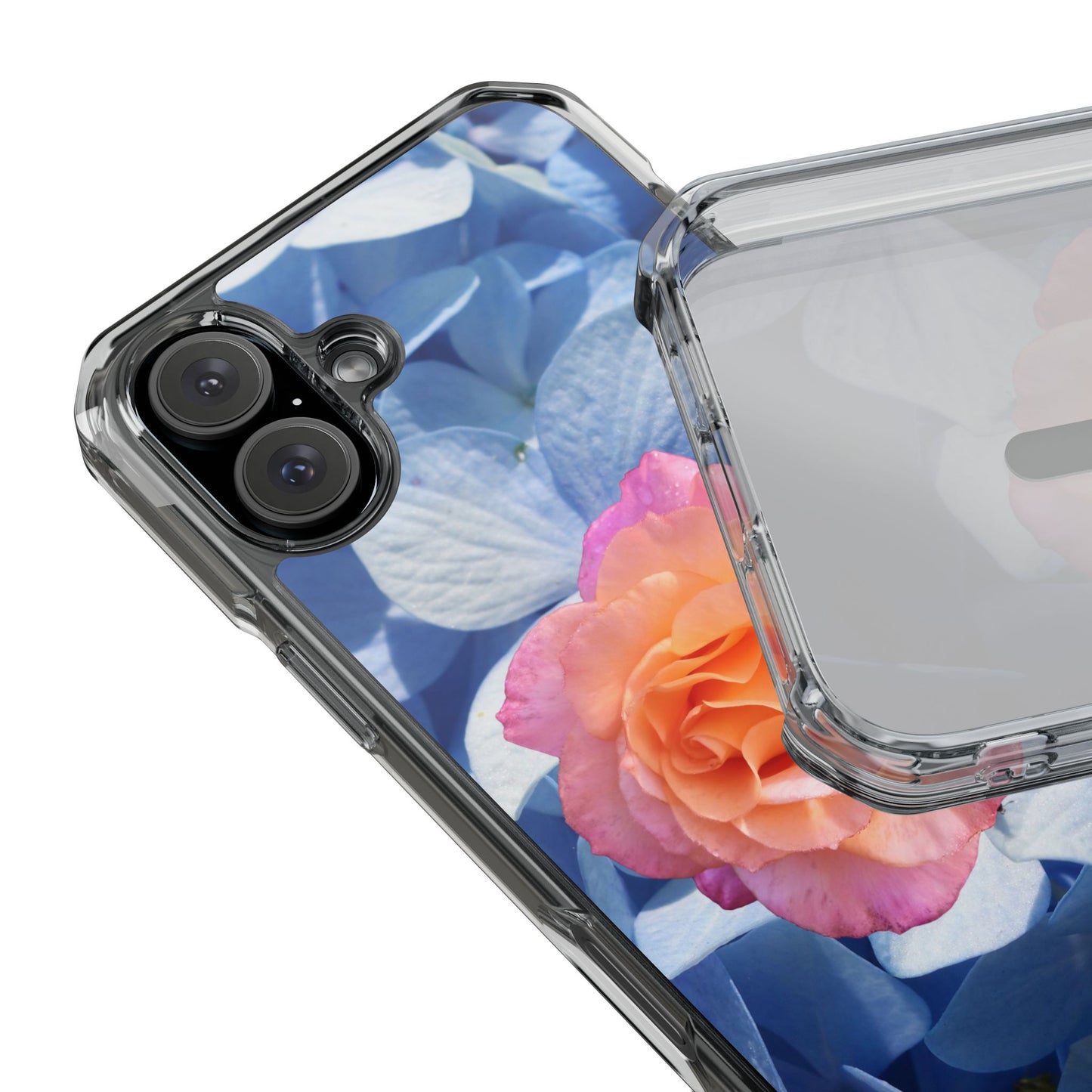 Magnetic Clear Impact Case- Rose on Blue Flowers Background