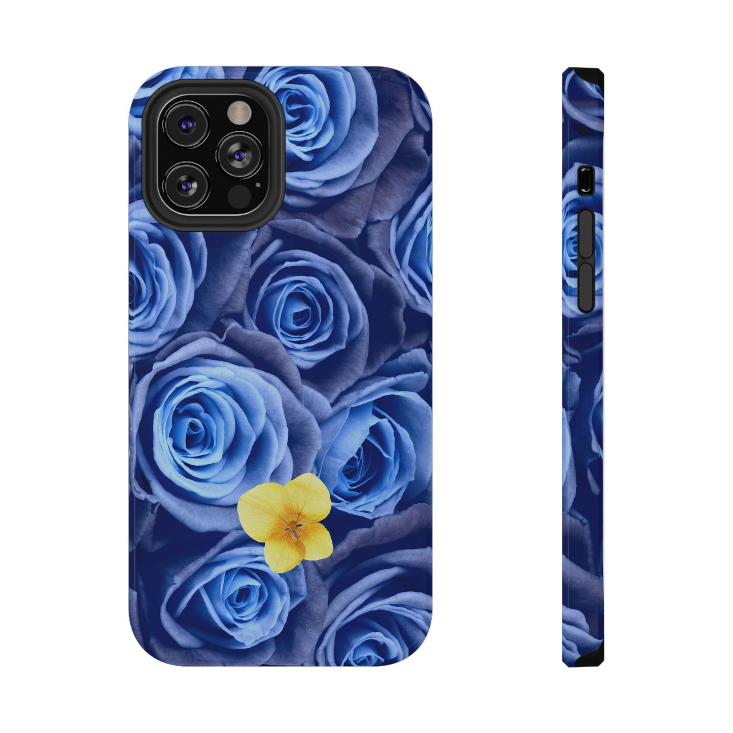 Impact-Resistant Phone Case - Blue Roses & Yellow Flower Design