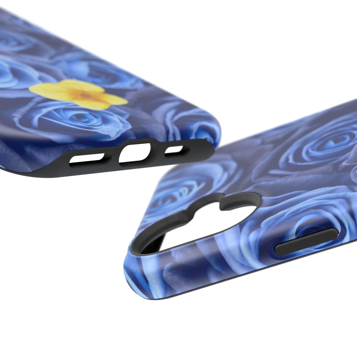 Impact-Resistant Phone Case - Blue Roses & Yellow Flower Design