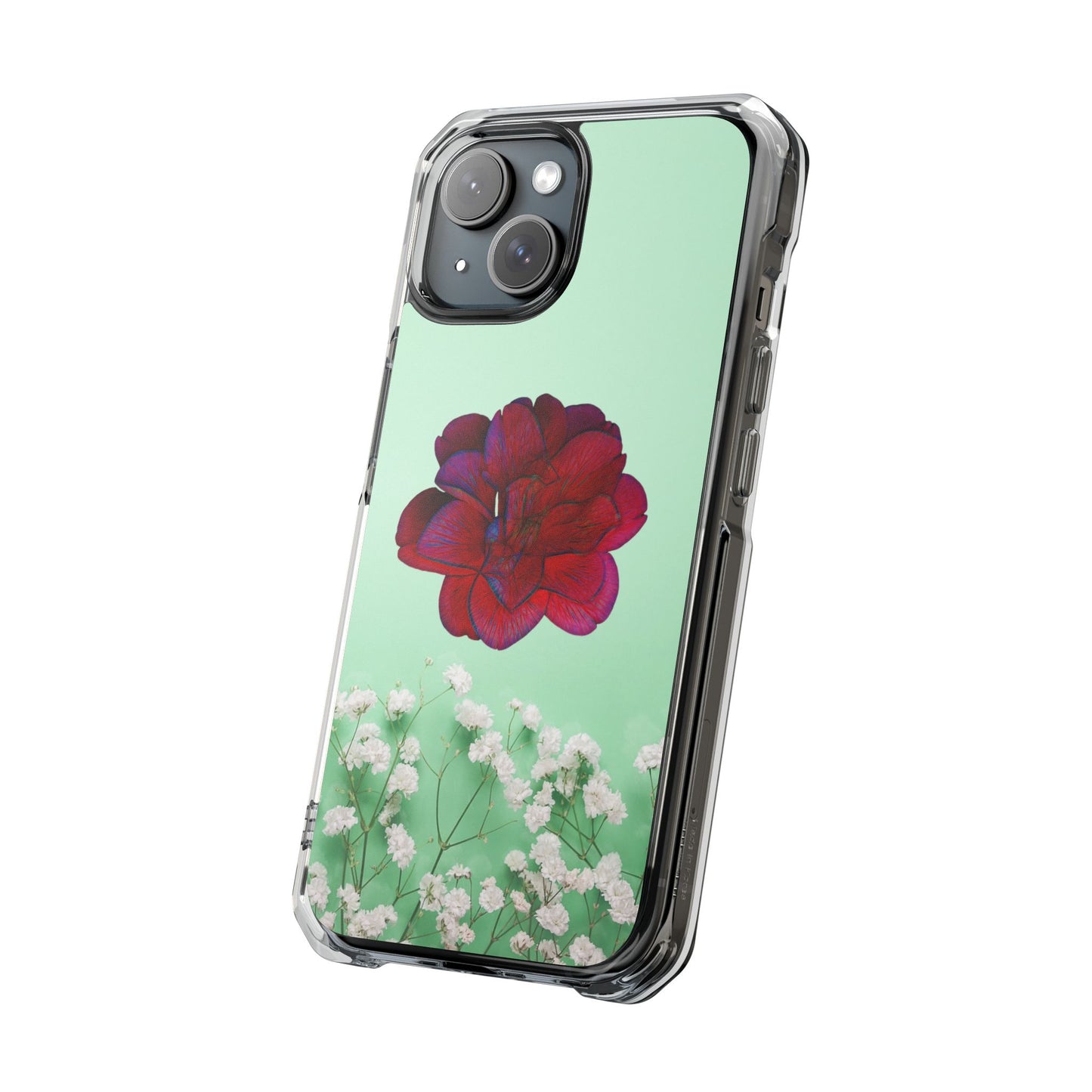 Magnetic Clear Impact Case - Red Beautiful Flower Design