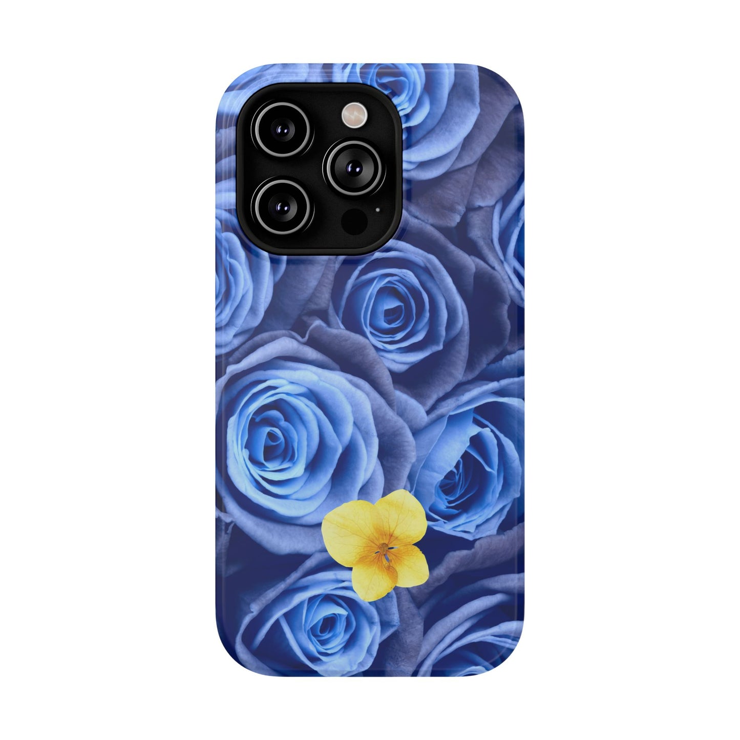 Impact-Resistant Phone Case - Blue Roses & Yellow Flower Design