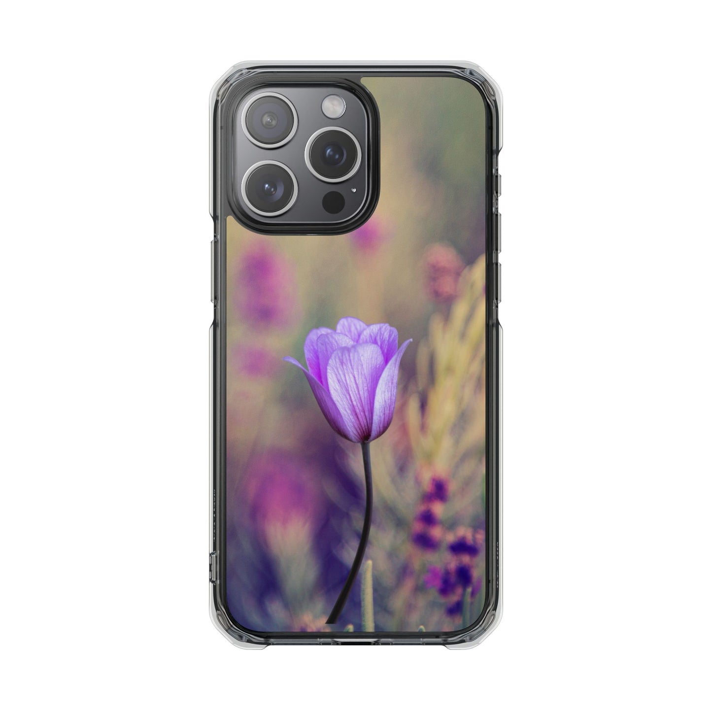 Magnetic Clear Impact Case - Purple Flower on Lavender Field Background