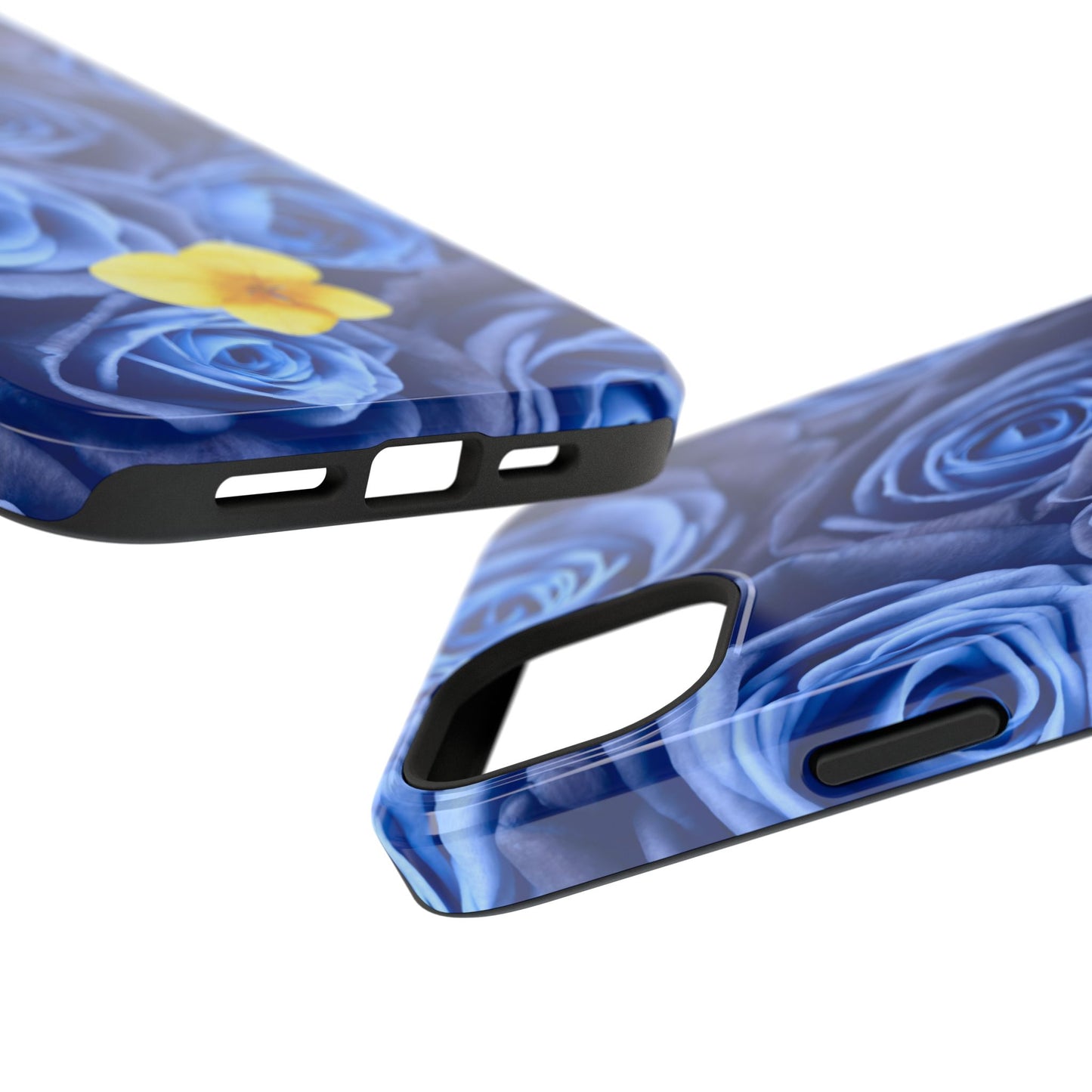 Impact-Resistant Phone Case - Blue Roses & Yellow Flower Design