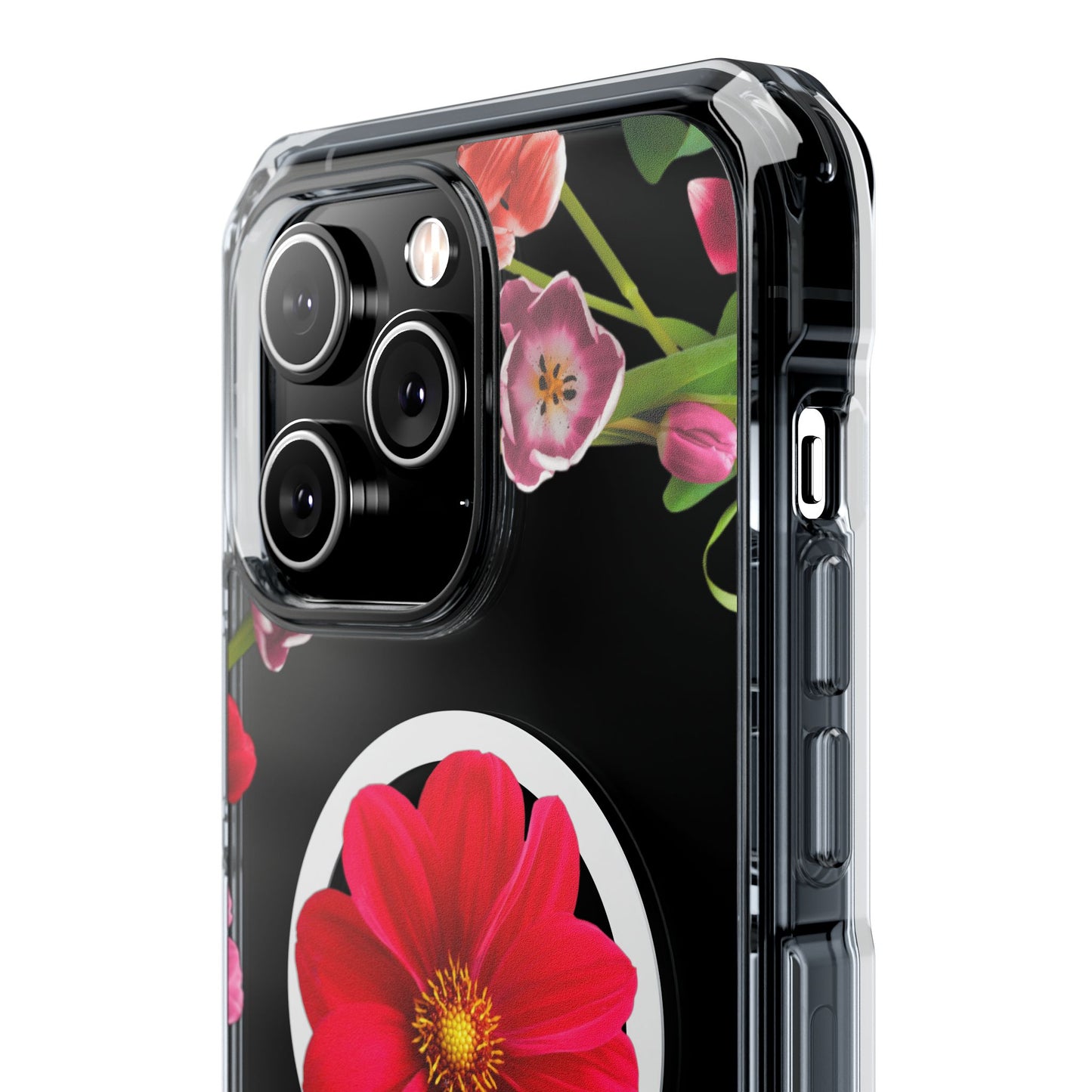 Floral Magnetic Clear Impact Case- Red Flower