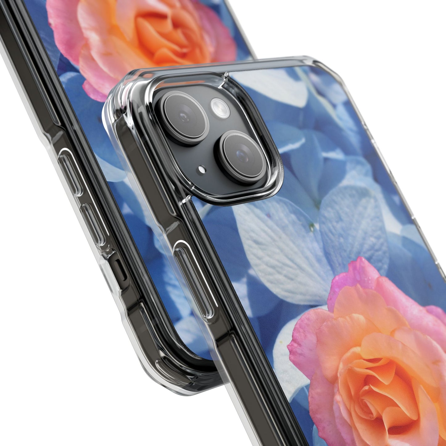 Magnetic Clear Impact Case- Rose on Blue Flowers Background