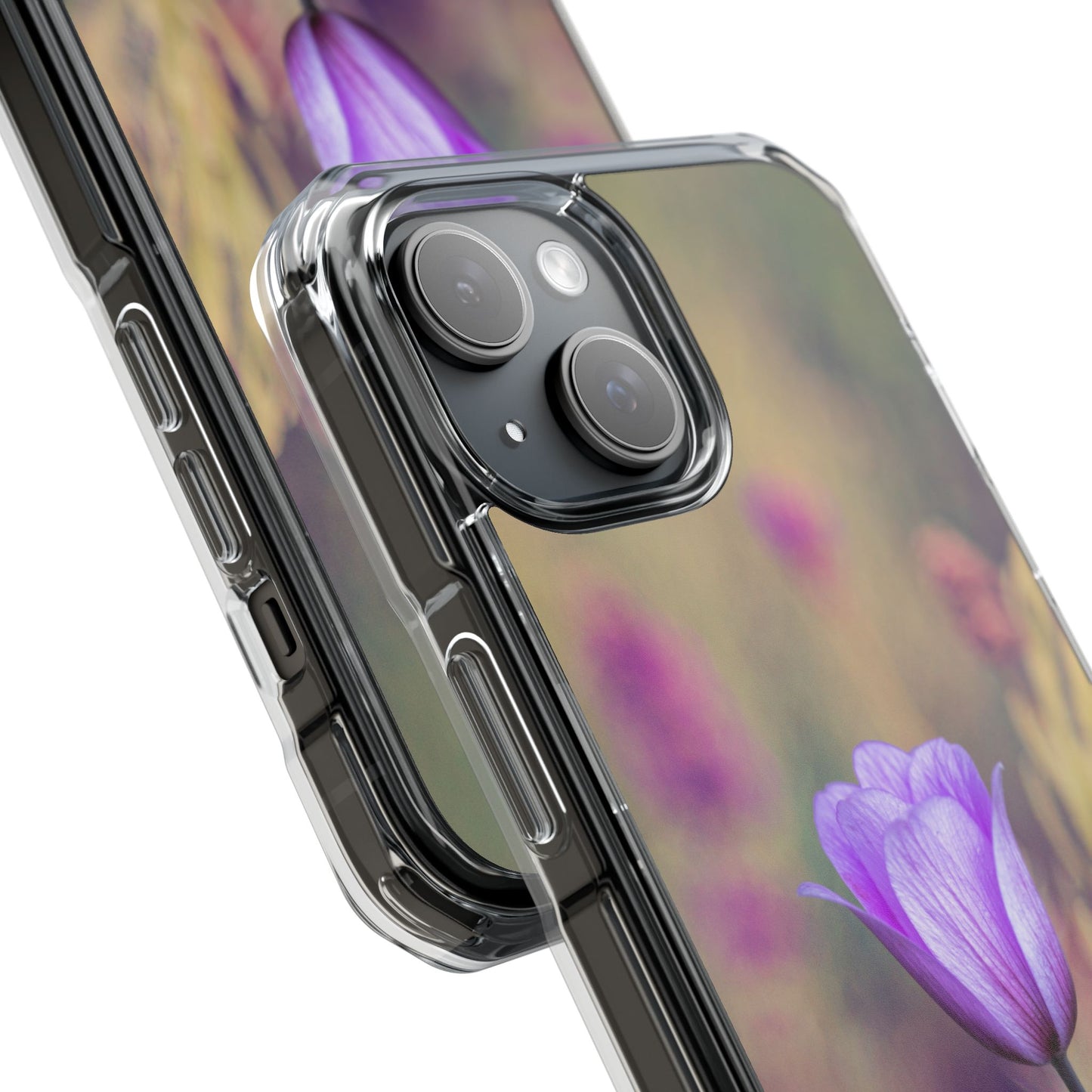 Magnetic Clear Impact Case - Purple Flower on Lavender Field Background