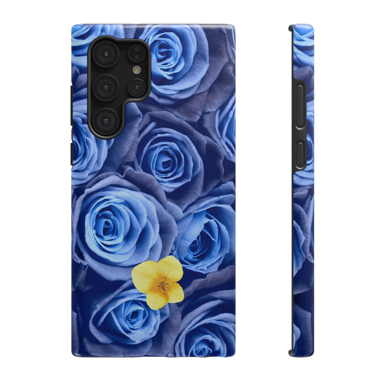 Impact-Resistant Phone Case - Blue Roses & Yellow Flower Design