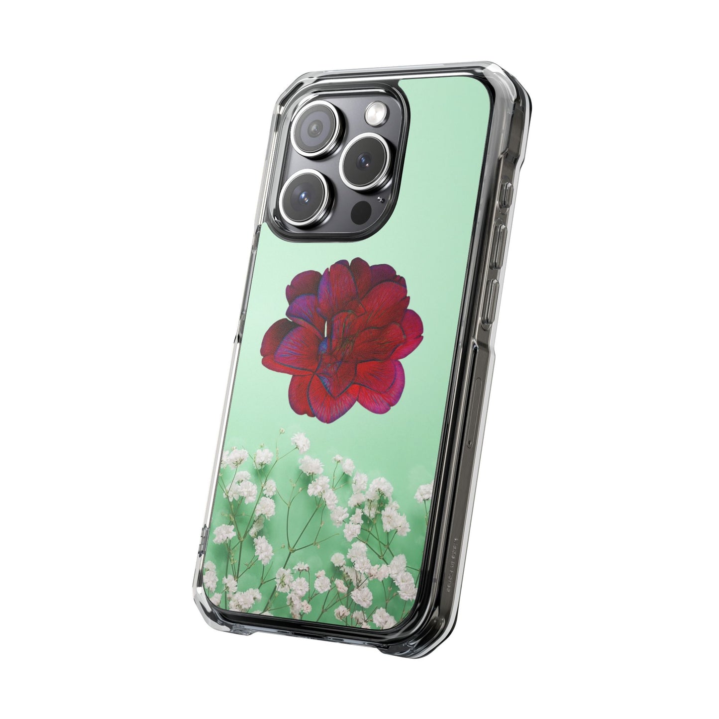 Magnetic Clear Impact Case - Red Beautiful Flower Design