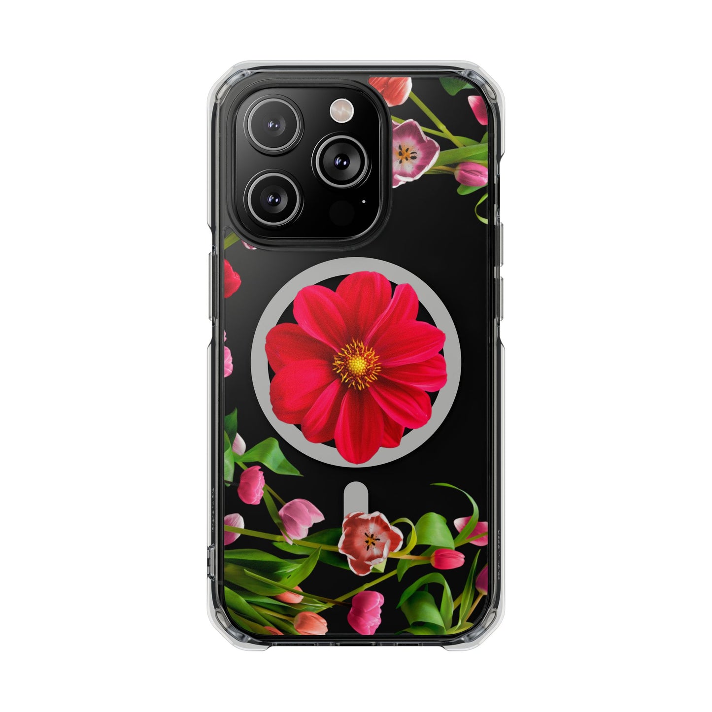 Floral Magnetic Clear Impact Case- Red Flower