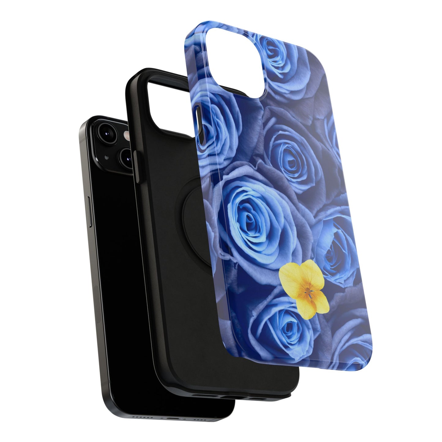 Impact-Resistant Phone Case - Blue Roses & Yellow Flower Design