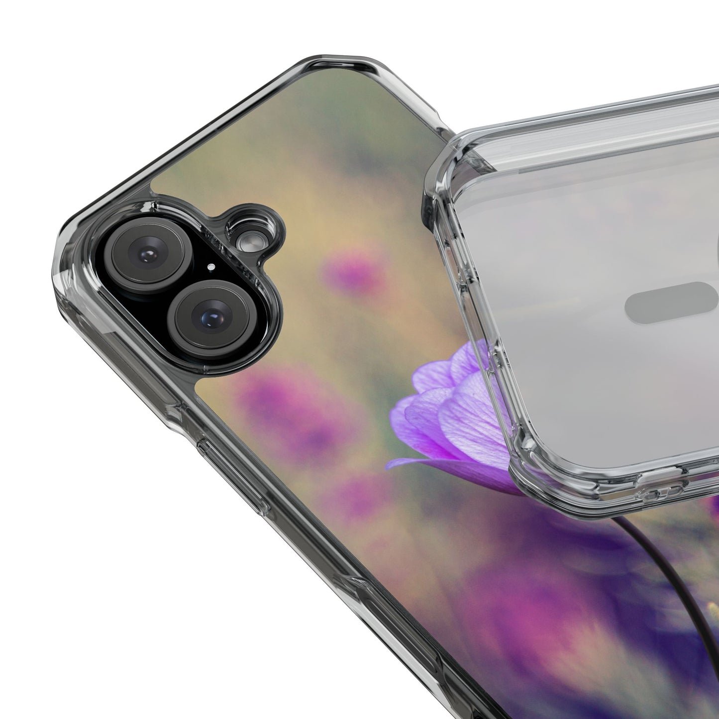 Magnetic Clear Impact Case - Purple Flower on Lavender Field Background