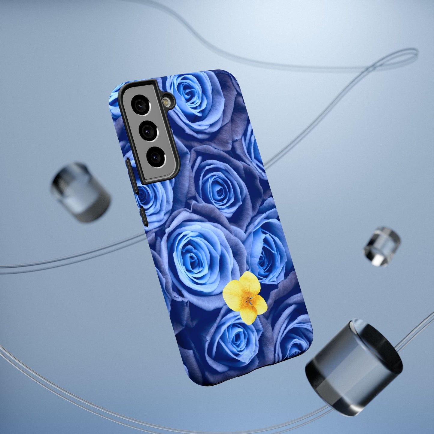 Impact-Resistant Phone Case - Blue Roses & Yellow Flower Design