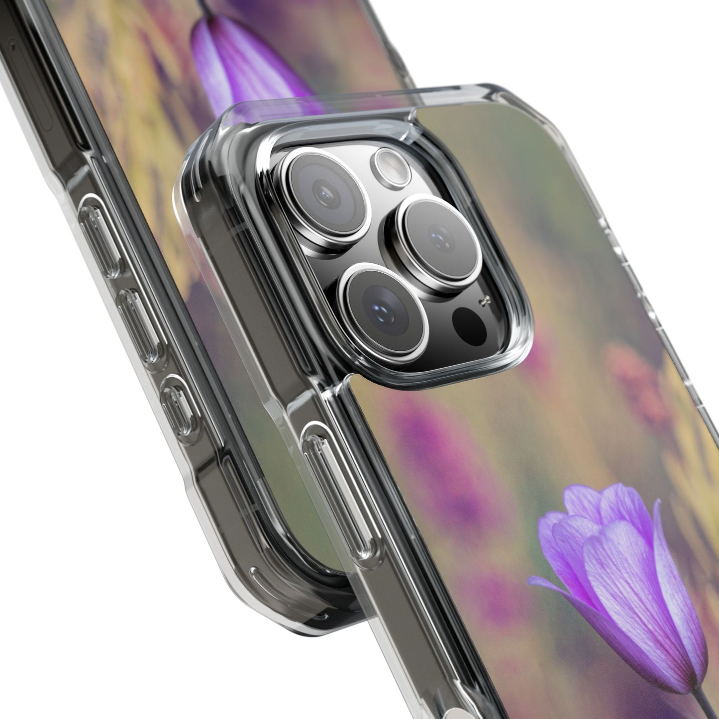 Magnetic Clear Impact Case - Purple Flower on Lavender Field Background