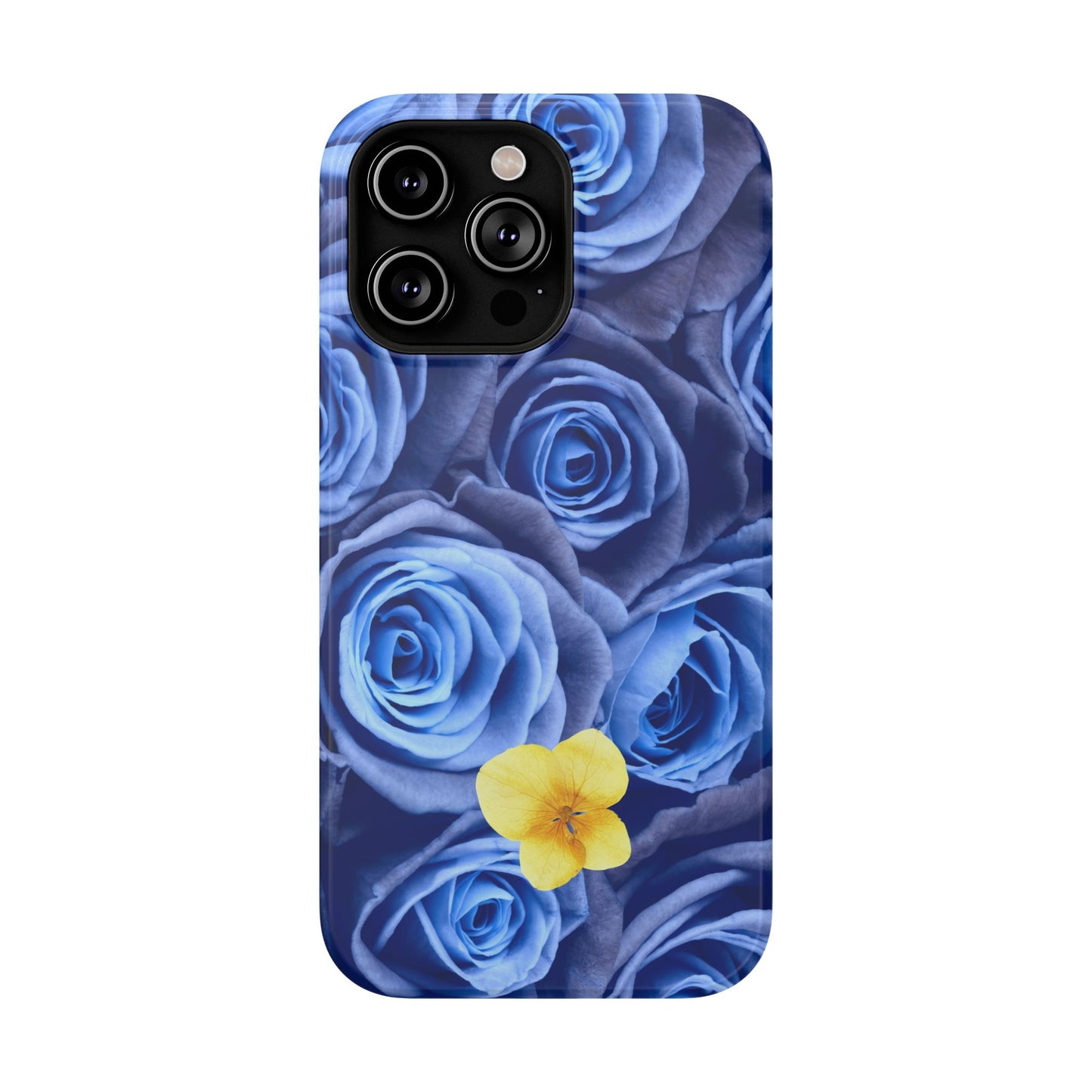 Impact-Resistant Phone Case - Blue Roses & Yellow Flower Design