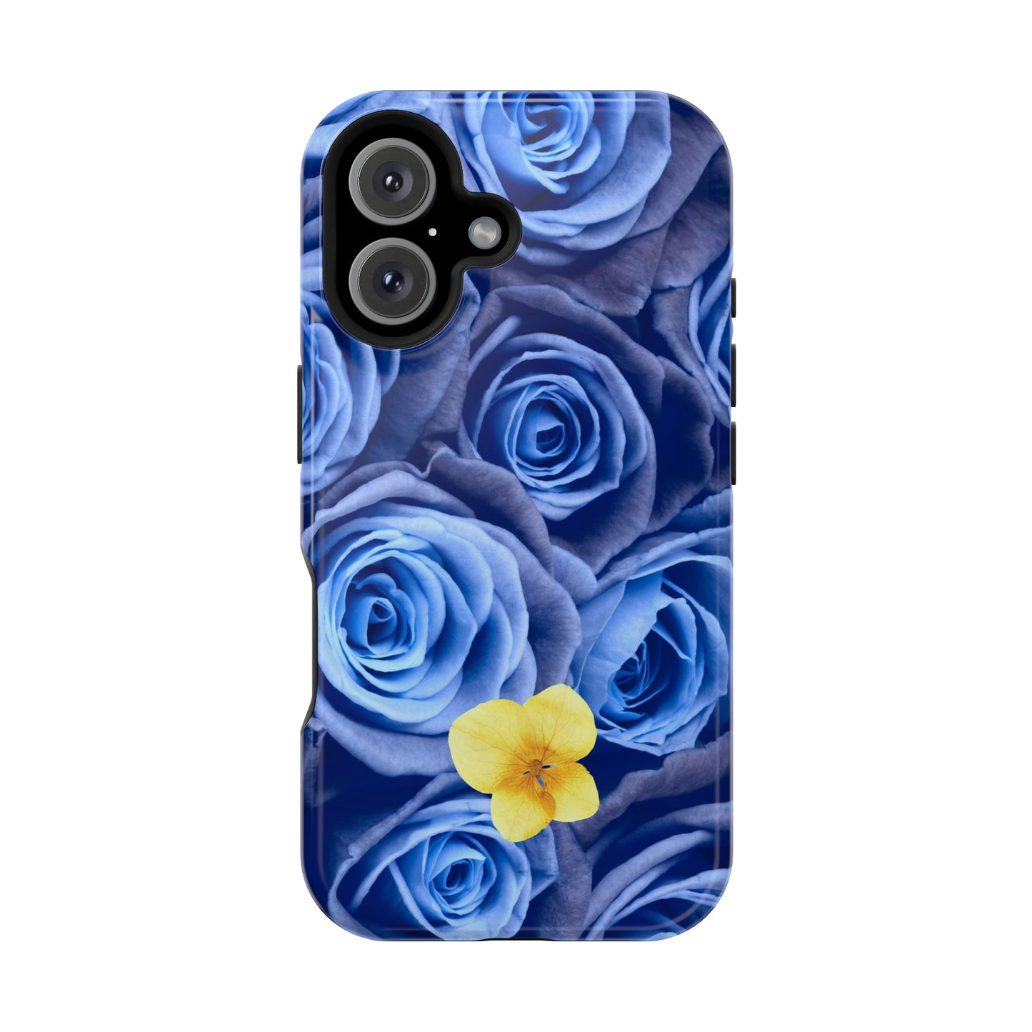 Impact-Resistant Phone Case - Blue Roses & Yellow Flower Design