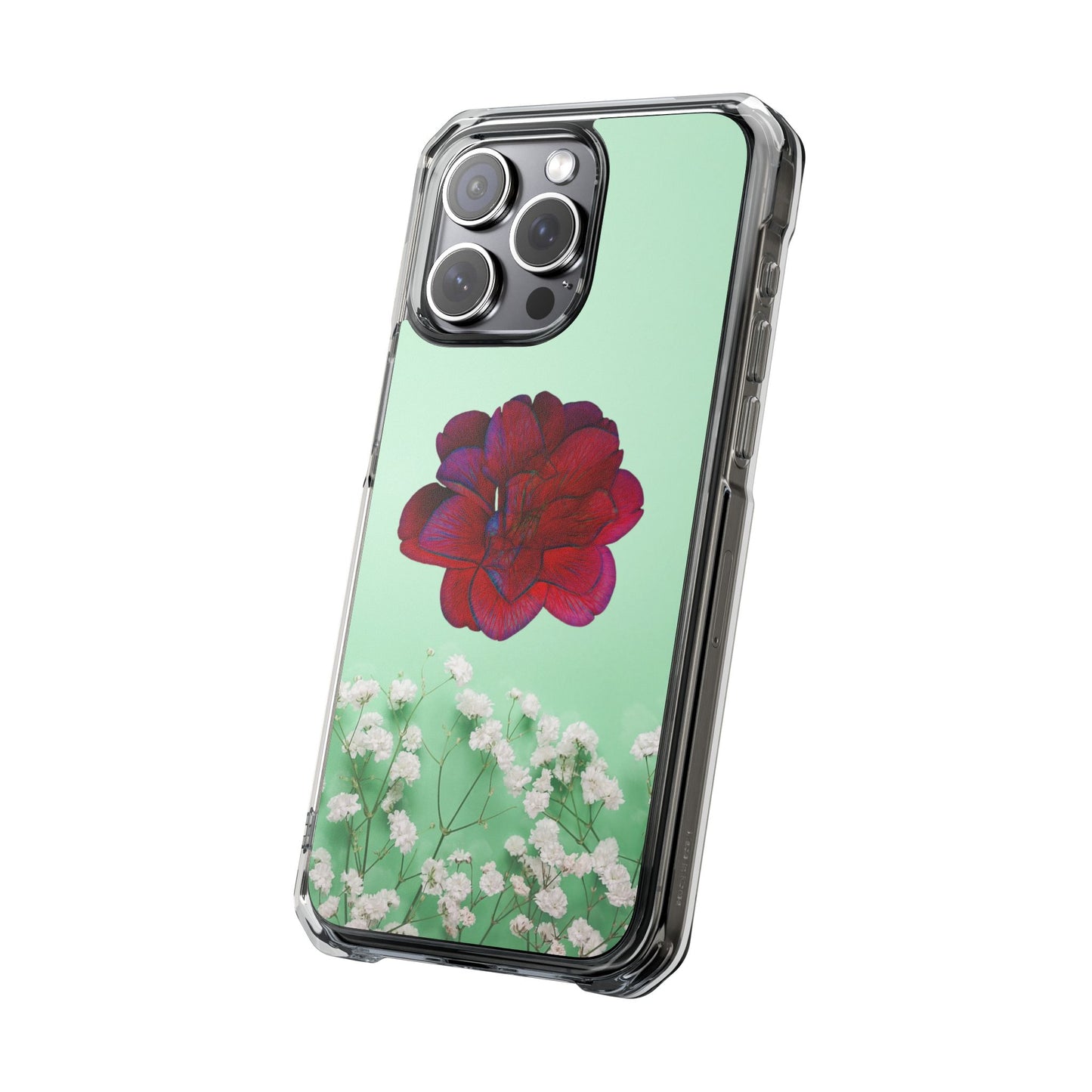 Magnetic Clear Impact Case - Red Beautiful Flower Design