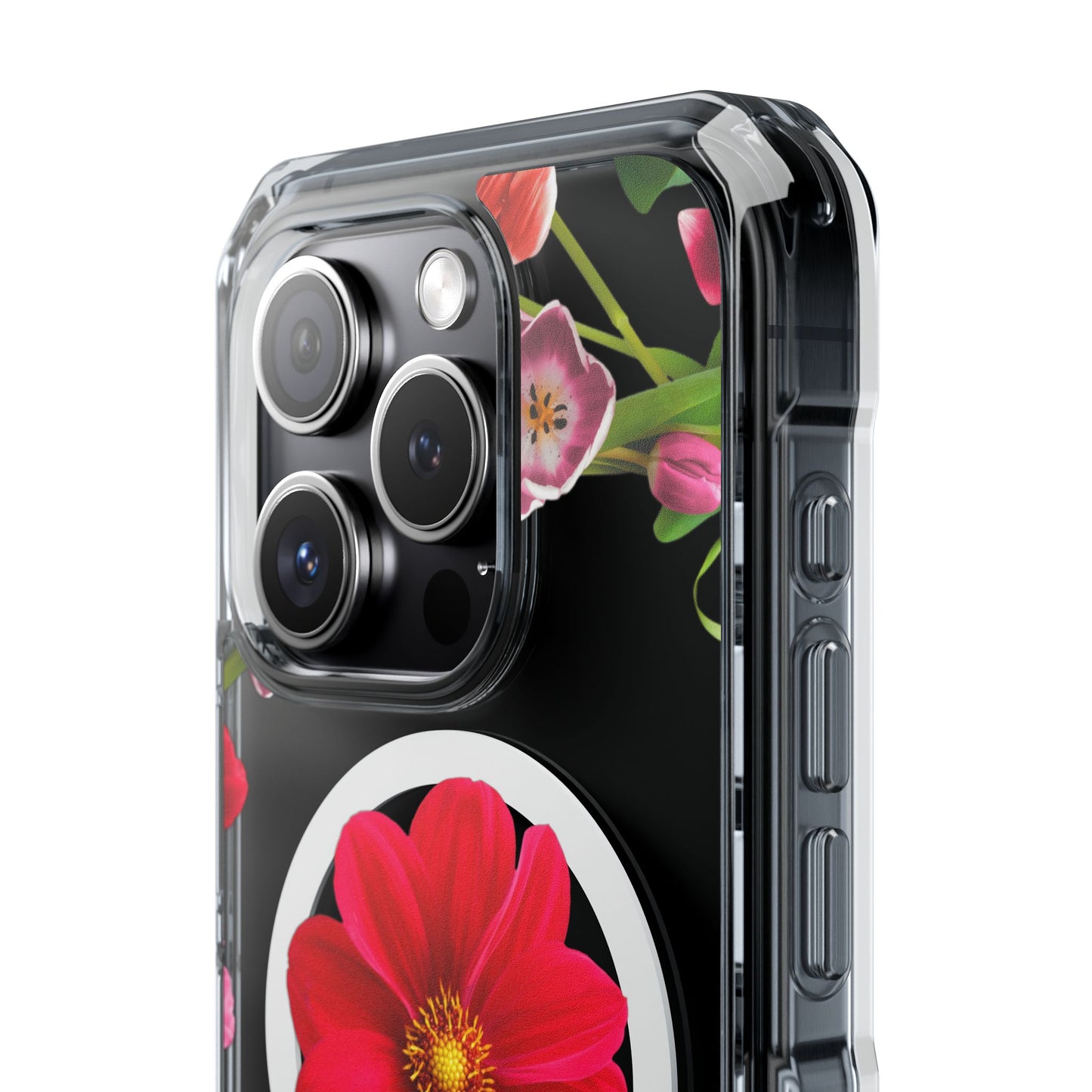 Floral Magnetic Clear Impact Case- Red Flower