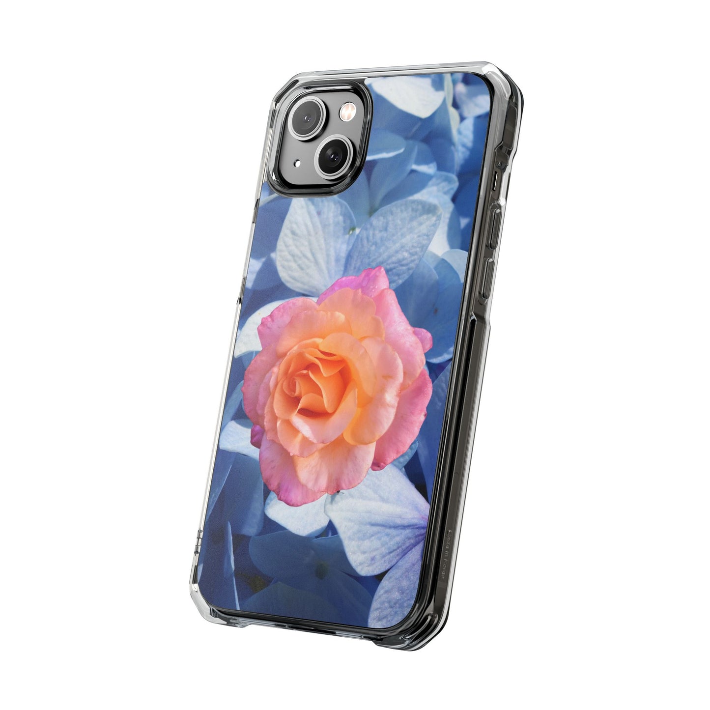 Magnetic Clear Impact Case- Rose on Blue Flowers Background