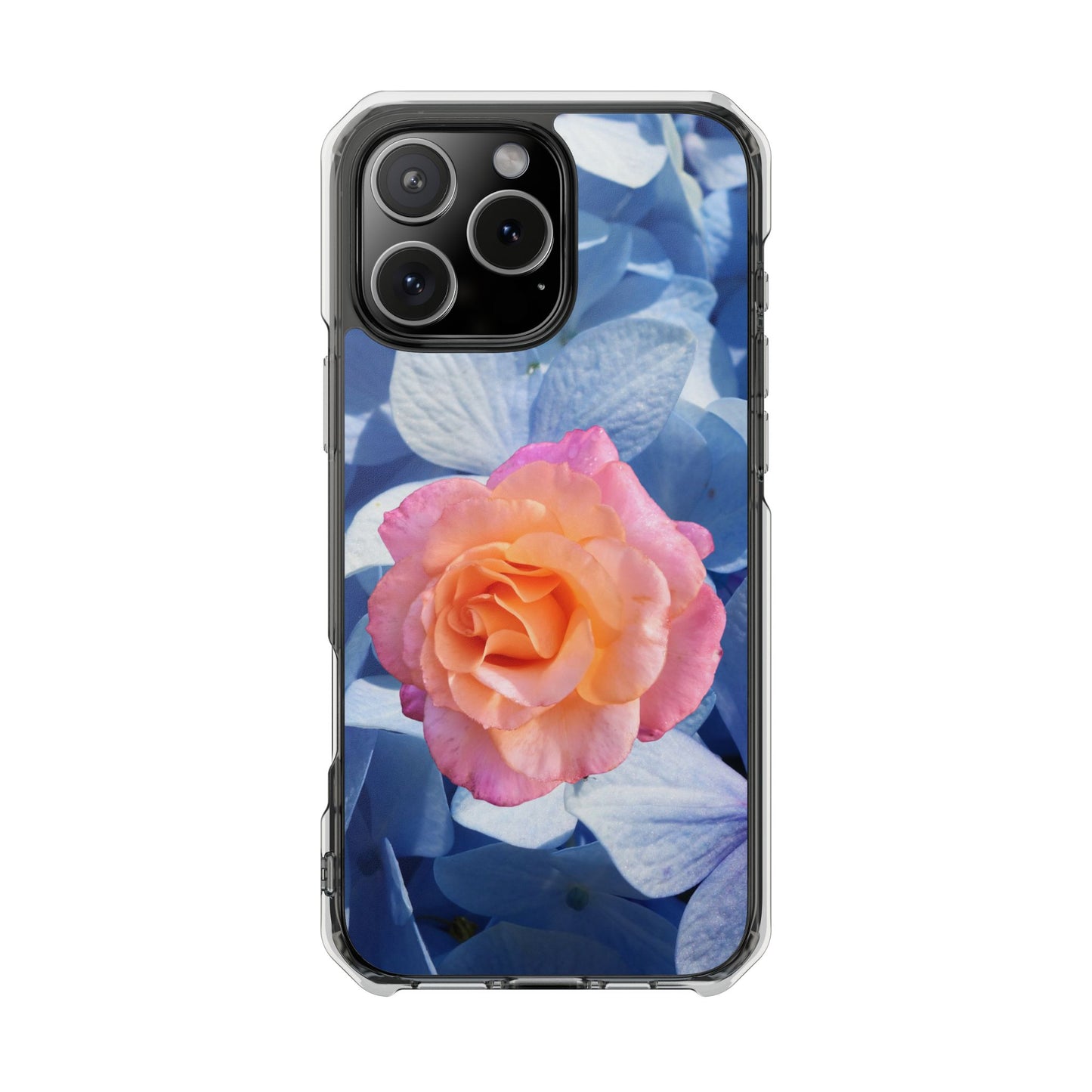 Magnetic Clear Impact Case- Rose on Blue Flowers Background